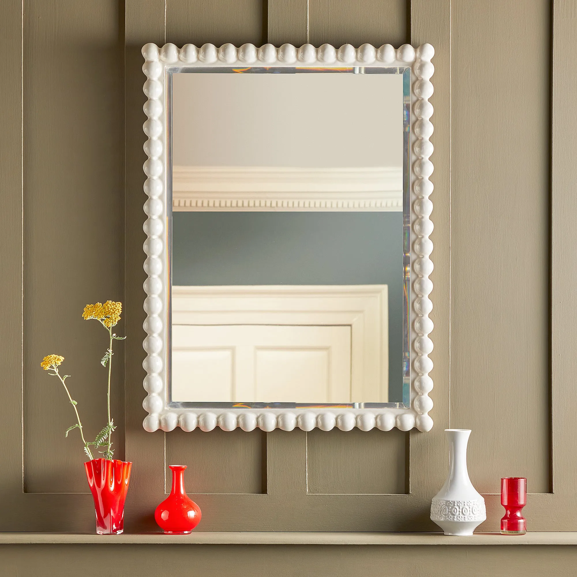 Charming Wall Mirror - White, Wood product