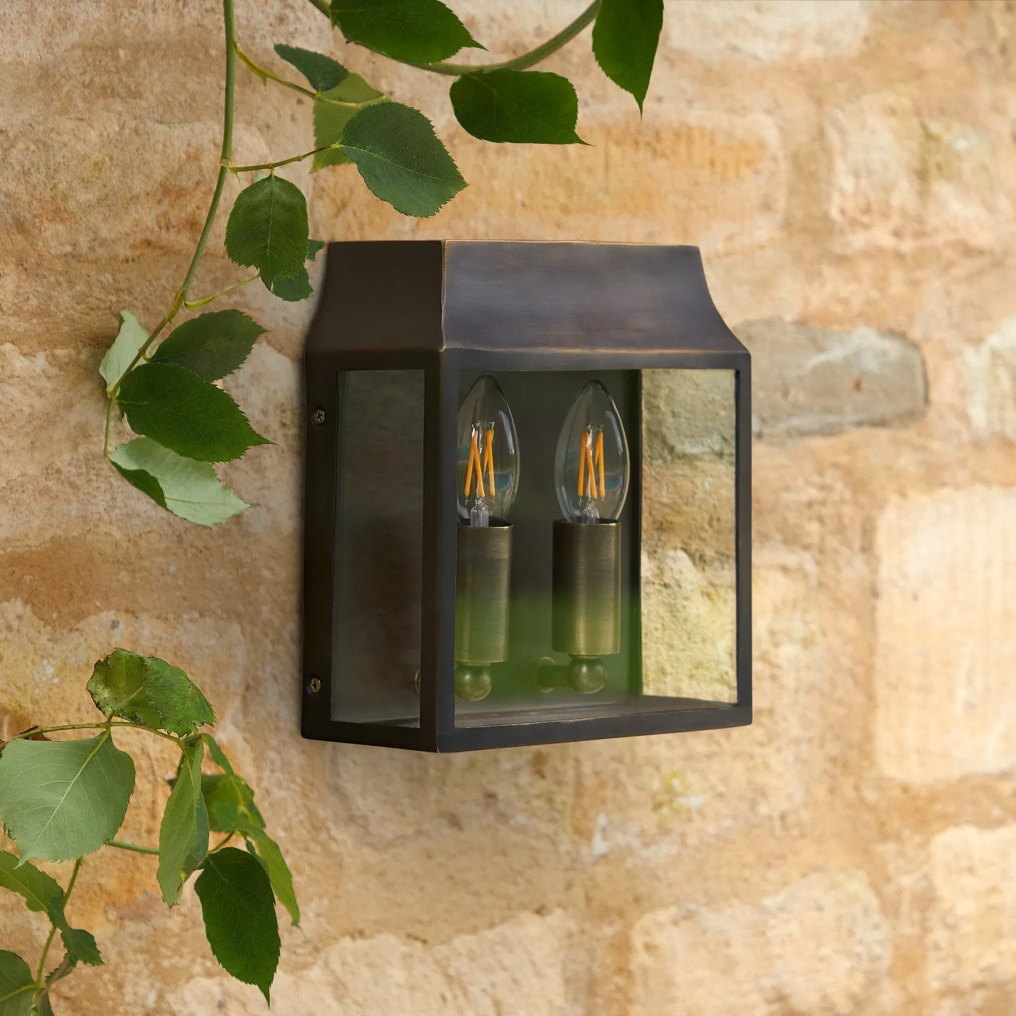 Crail Double IP44 Exterior Wall Light - Antique Bronze, Brass product
