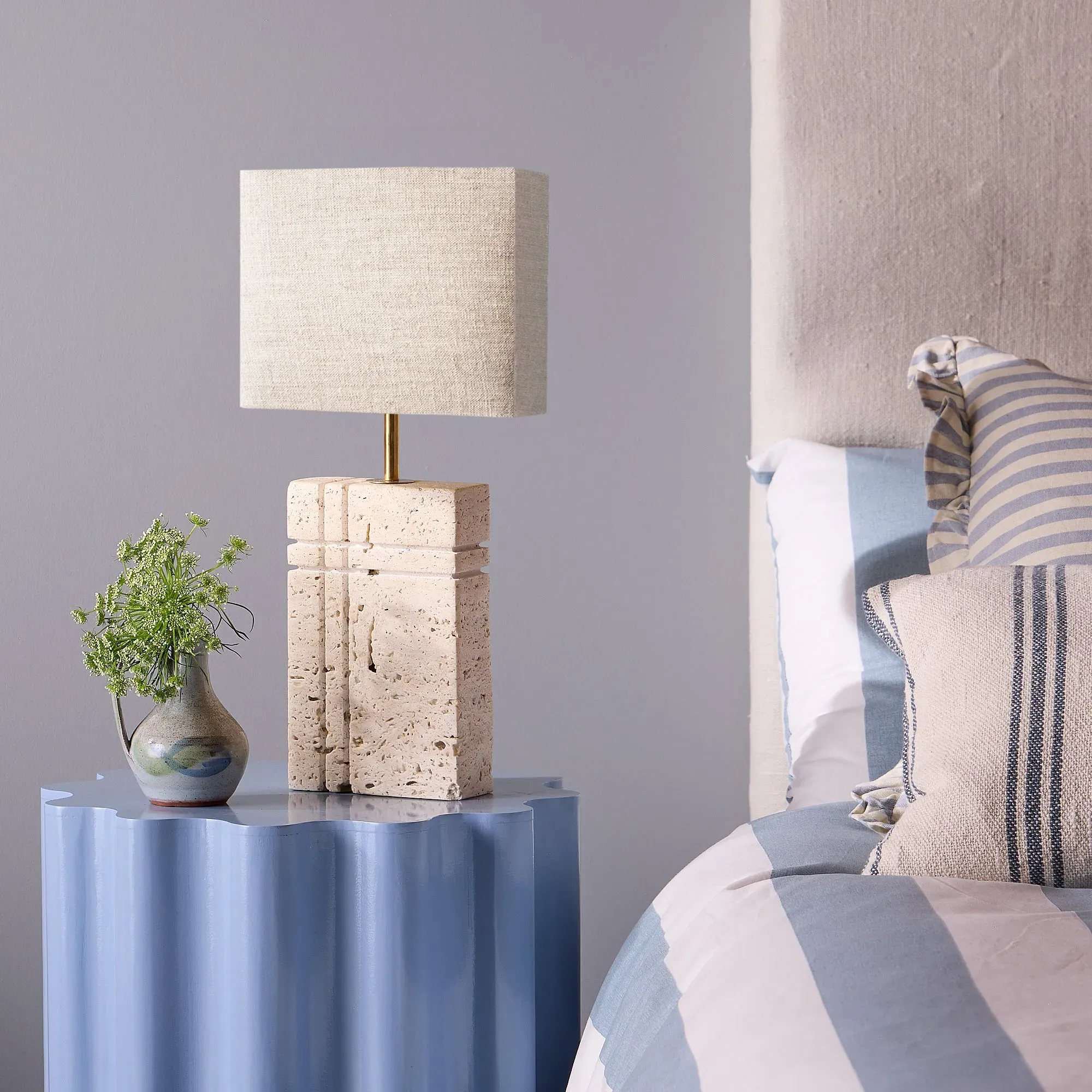 Criss Cross Rechargeable Table Lamp - Natural, Marble product