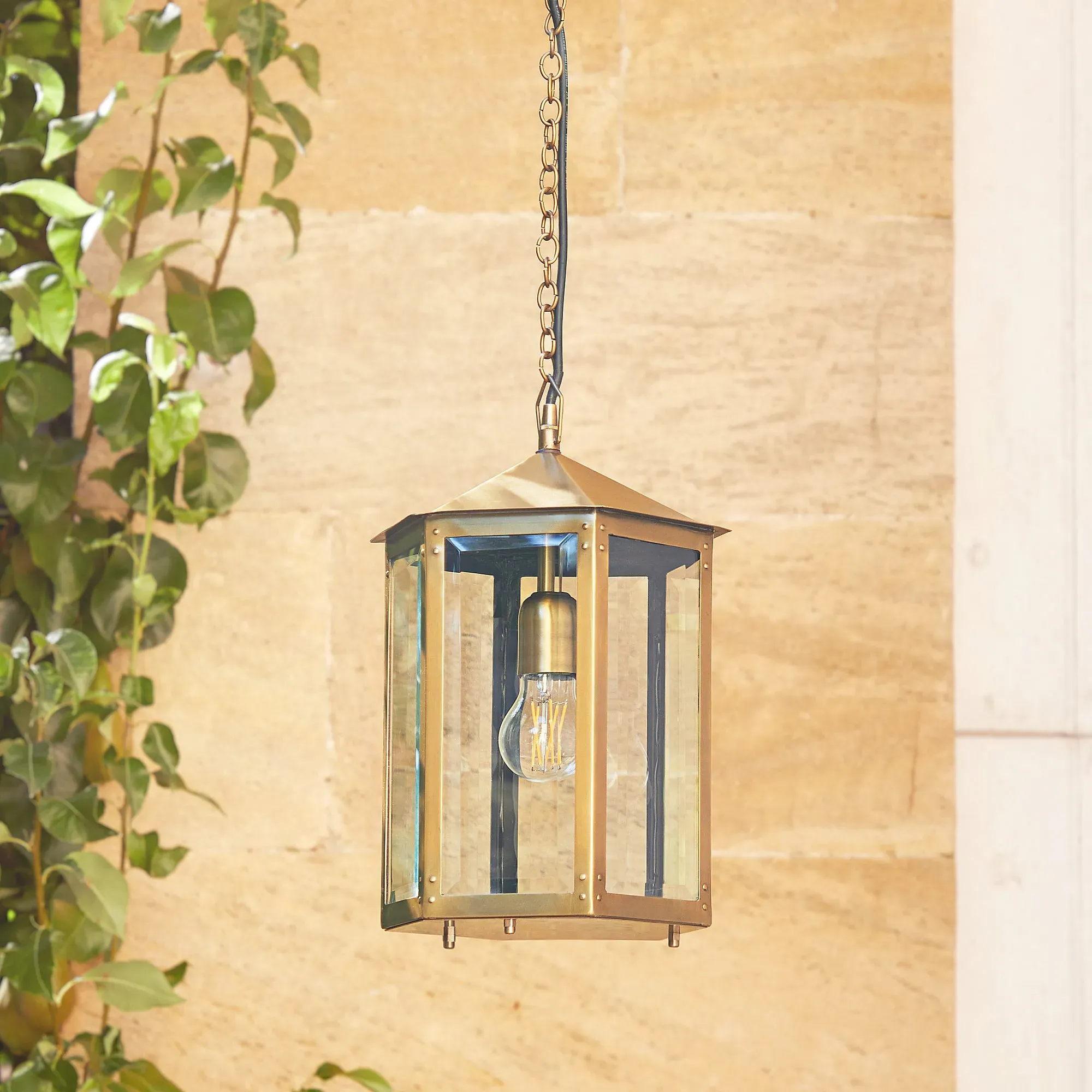 Cromer IP44 Exterior Hanging Lantern - Antique Brass by Pooky