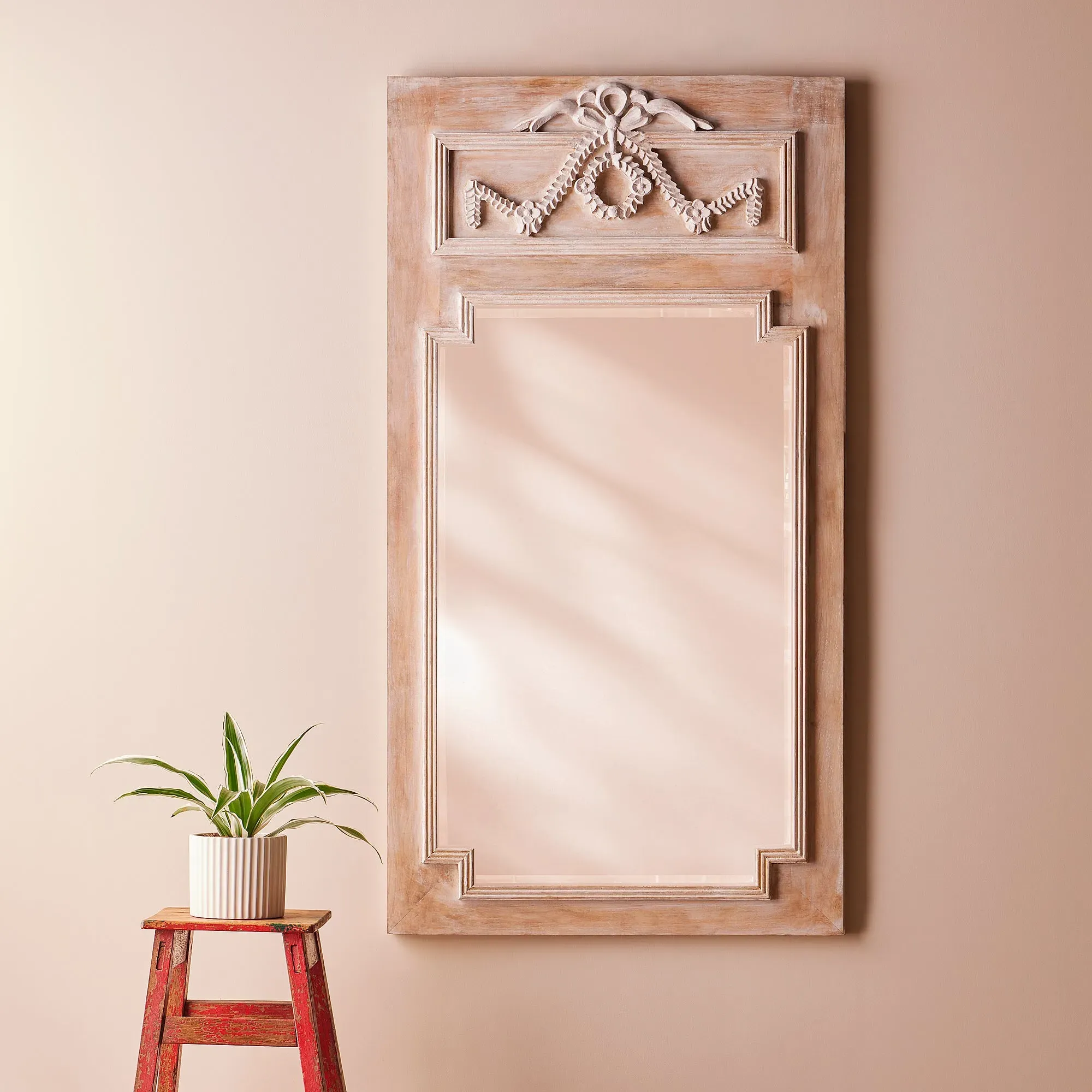 Delphine Wall Mirror - Natural Whitewash, Wood product