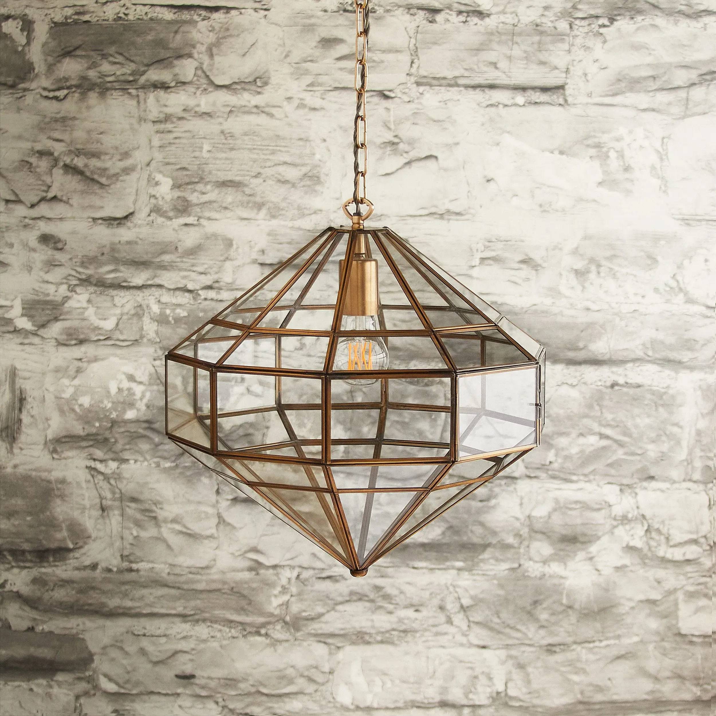 Dibble Diamond Pendant Light - Antique Brass, Glass product