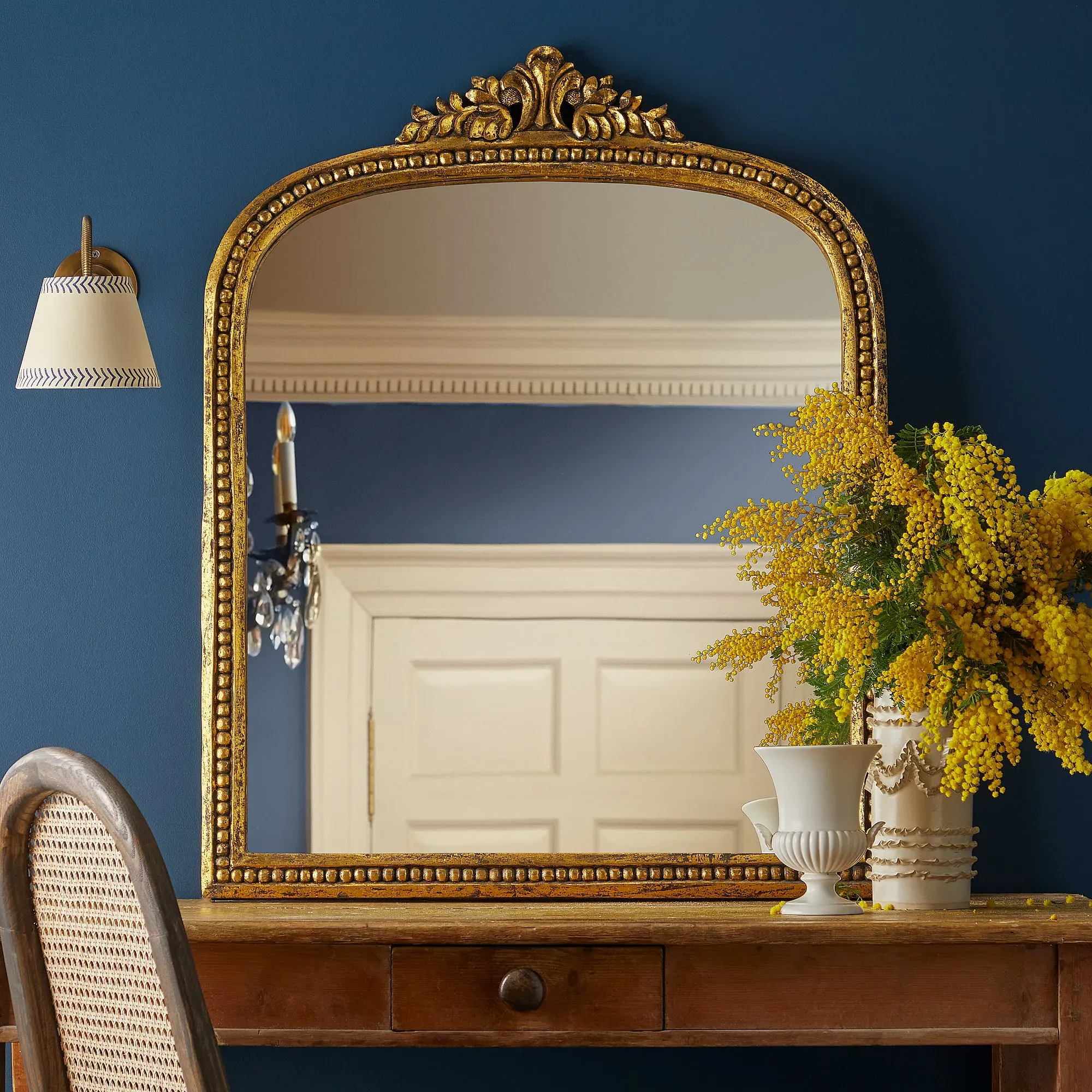 Franco Mantlepiece Mirror - Distressed Gold, Wood product