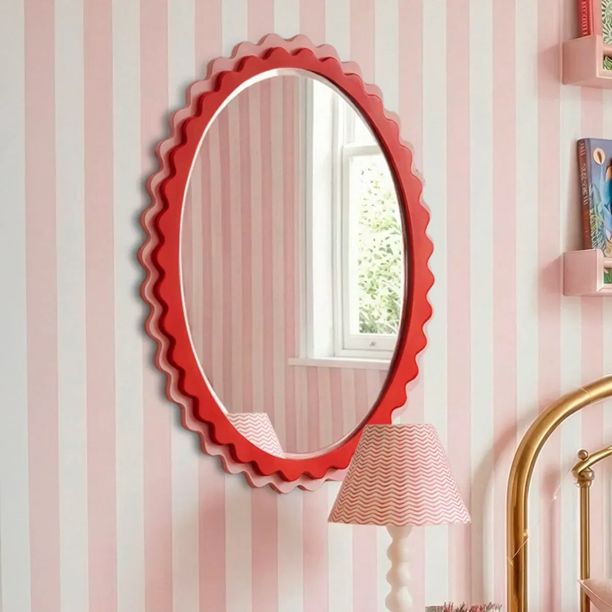 Frill Round Wall Mirror - Pink, Red product