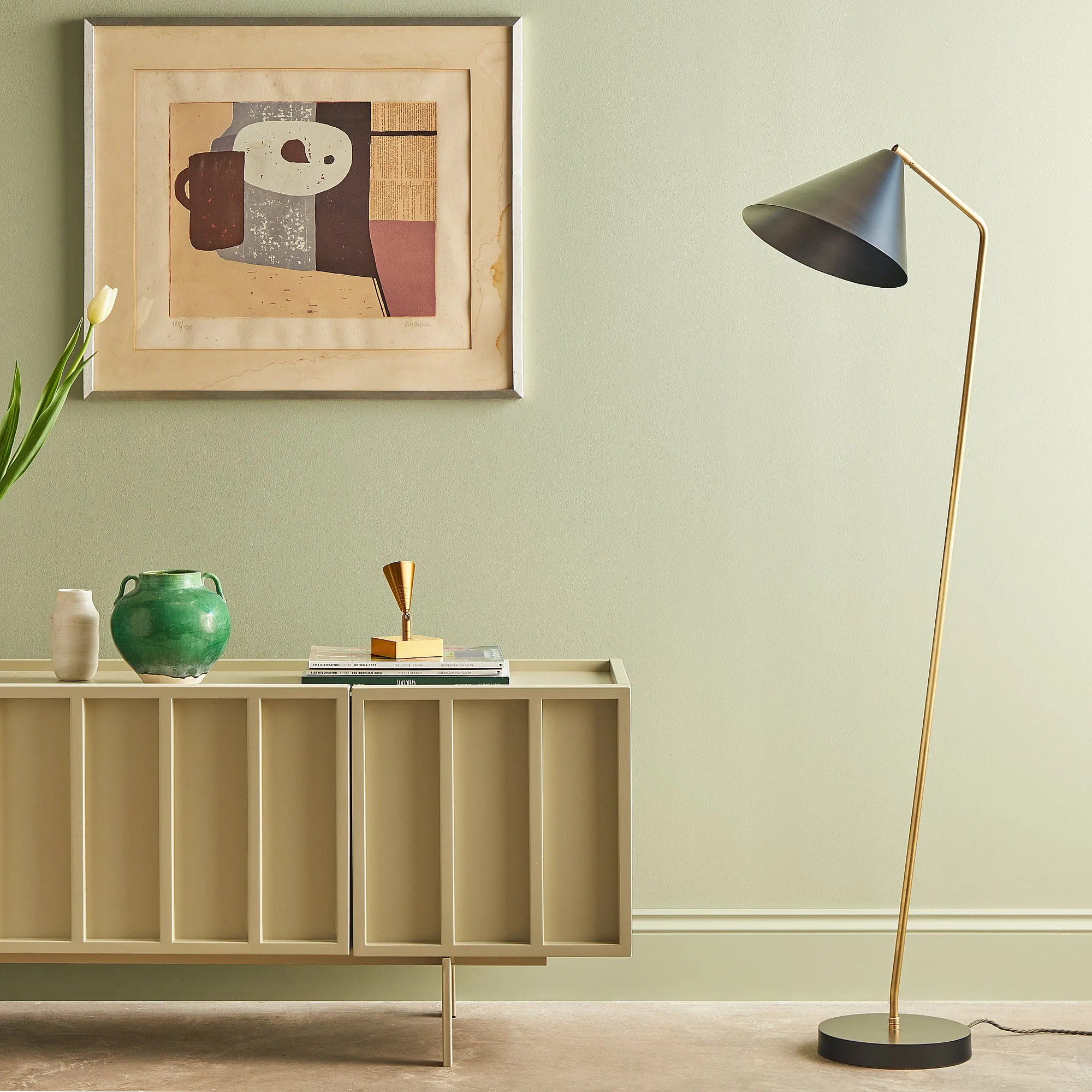 Galore Floor Lamp with Adjustable Shade - Black, Brass product