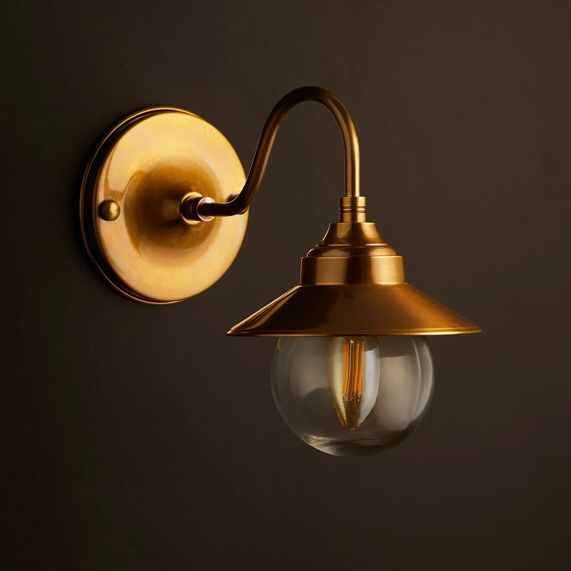 Goliath IP44 Wall Light with Hat - Antique Brass, Glass by Pooky