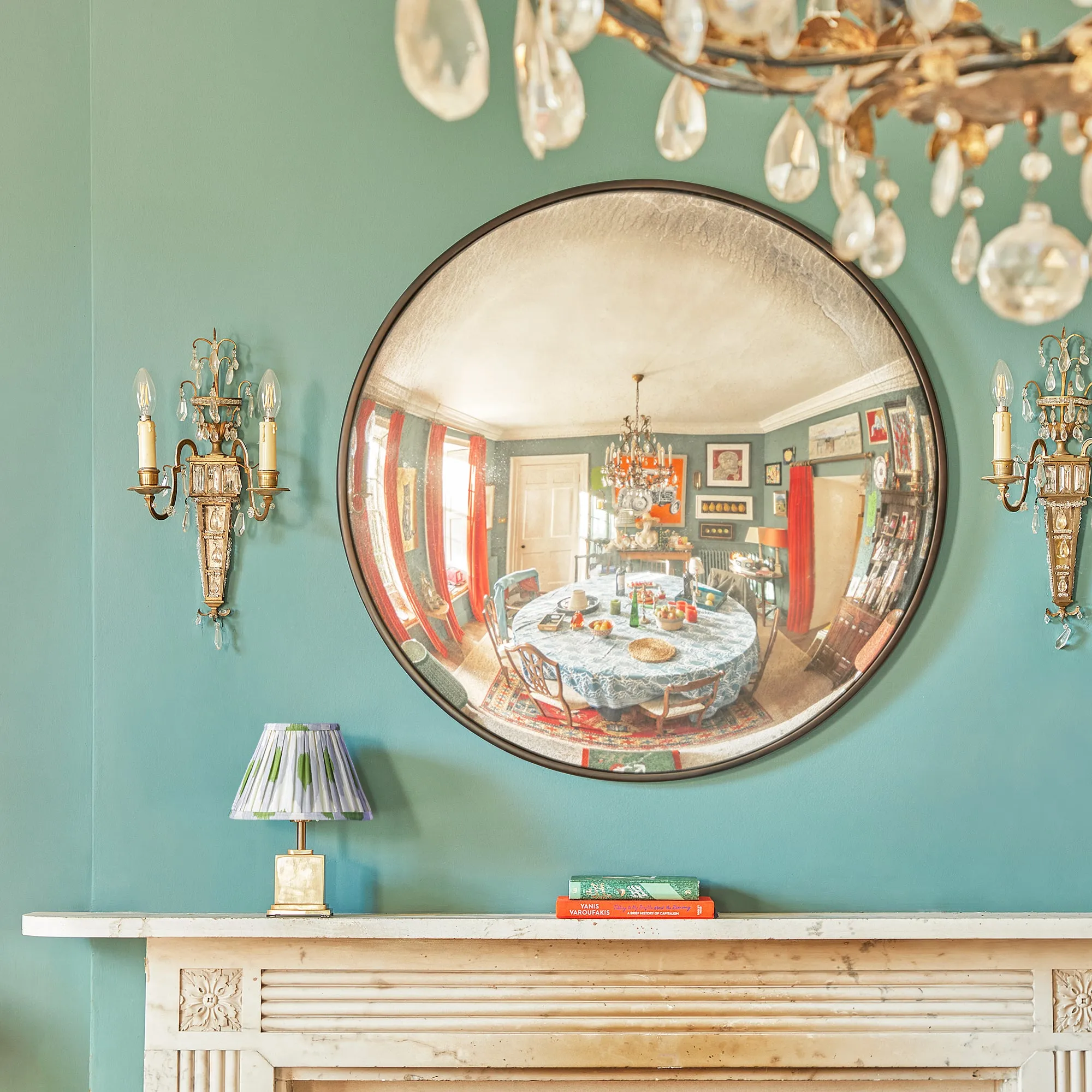 Grouper Convex Mirror with Antiqued Glass - Black, Distressed Gold product