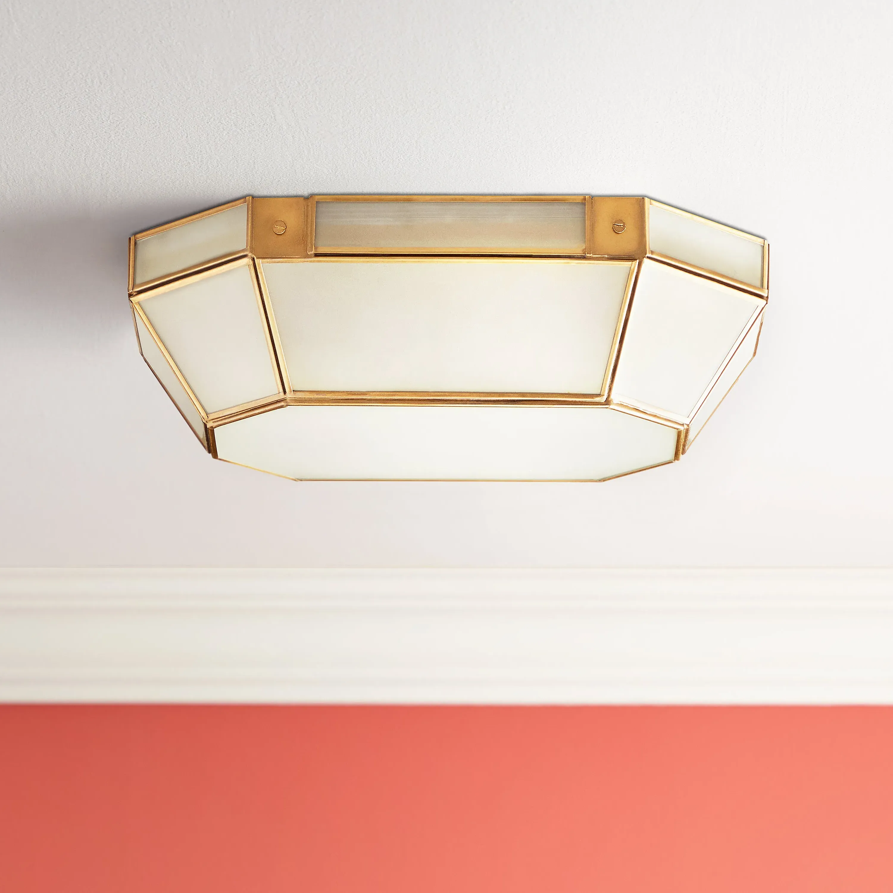 Hezion IP44 Flush Ceiling Light - Antique Brass, Frosted Glass product