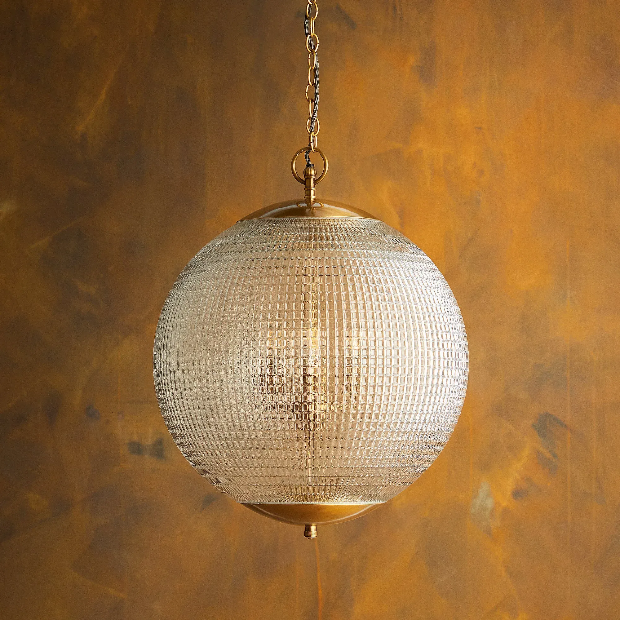 Holophane 3-Bulb Pendant Light - Antique Brass, Clear Glass product