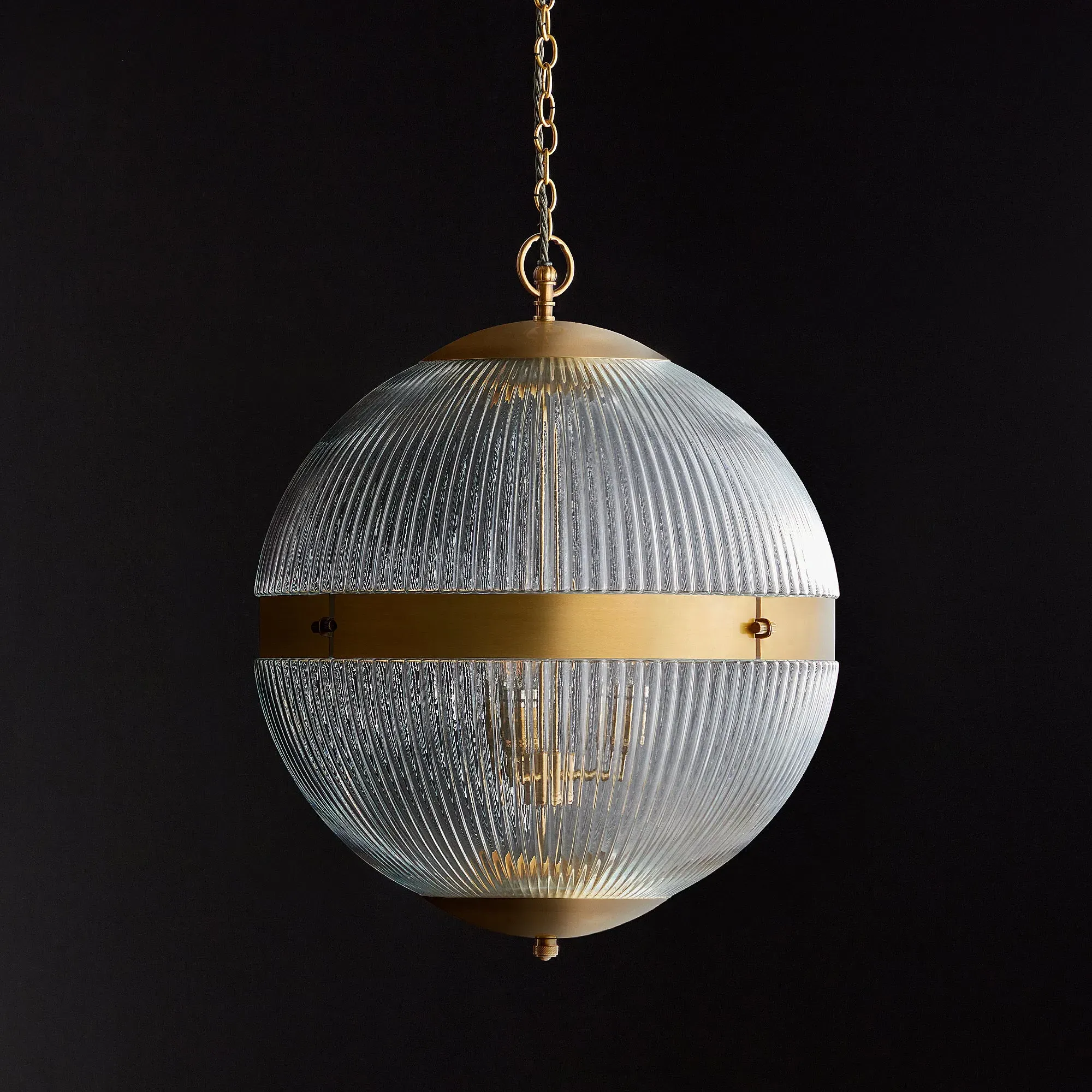 Holophane Pendant Light - Antique Brass, Prismatic Glass product