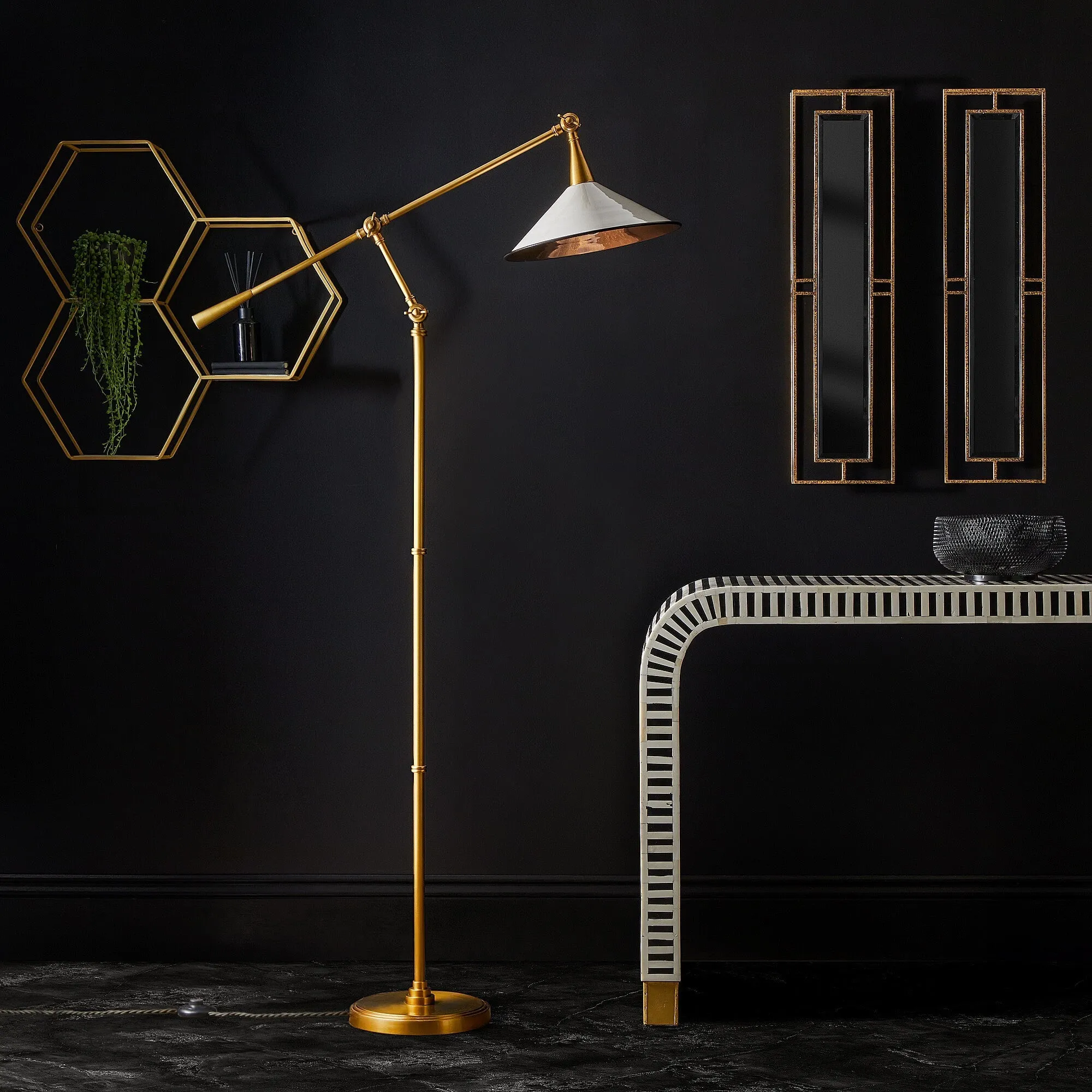 Hopper Standing Floor Lamp - Antique Brass product