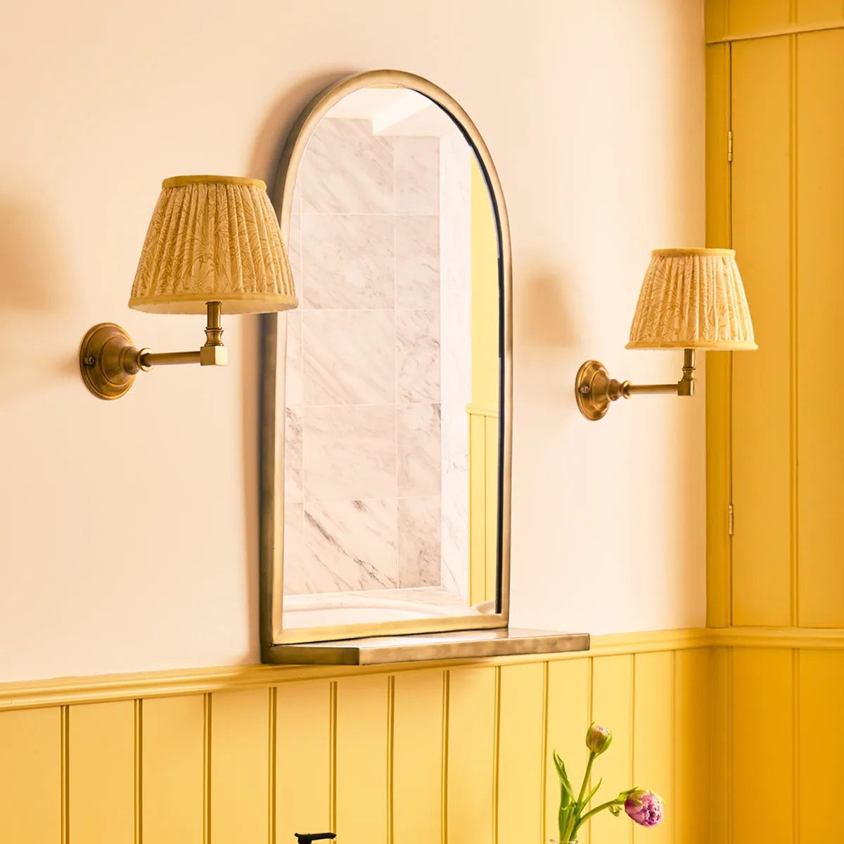Hugo Arched Mirror with Shelf - Antique Brass product