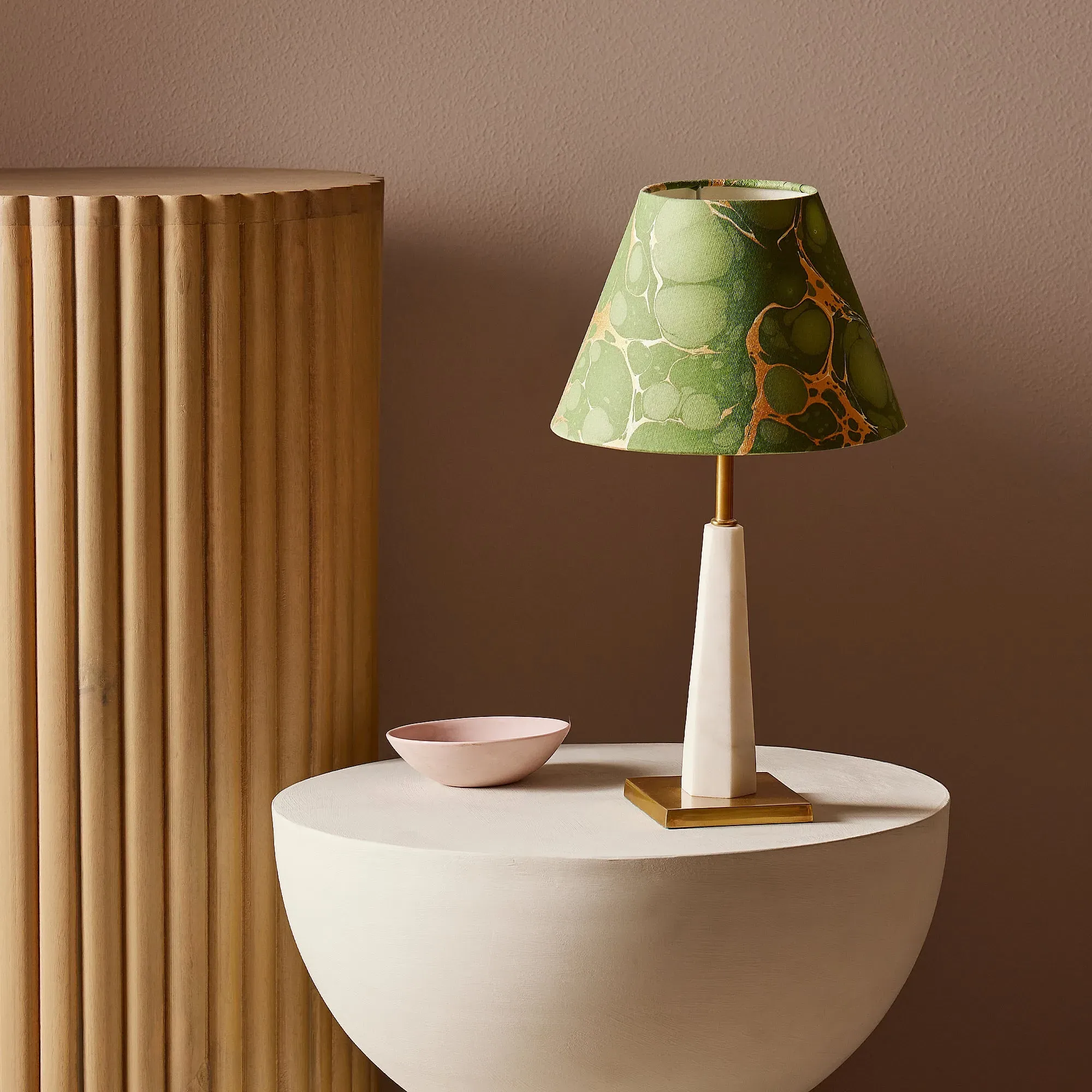 Karnak Rechargeable Table Lamp - Brass, White Marble product