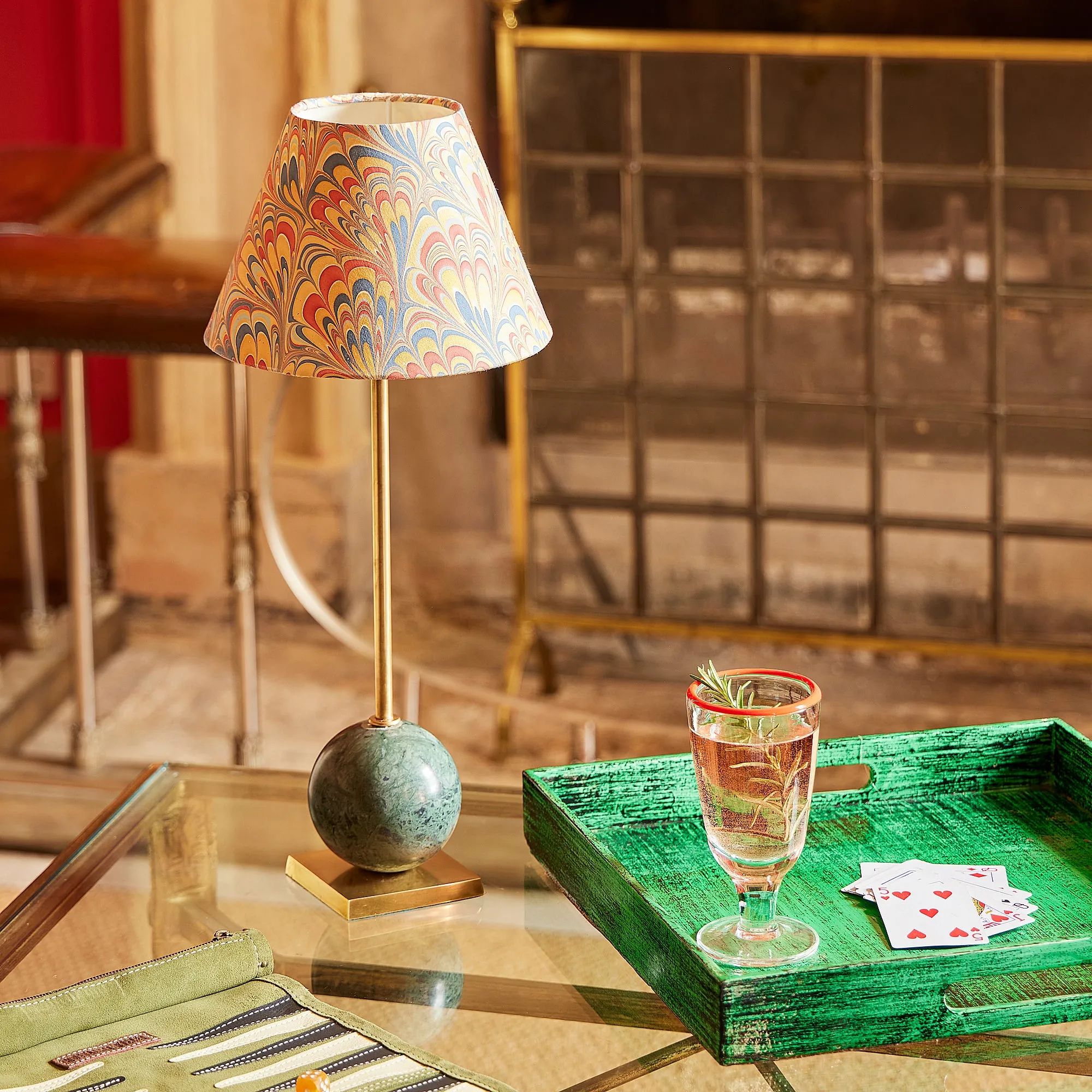 Lollie Cordless Table Lamp - Green, Marble product
