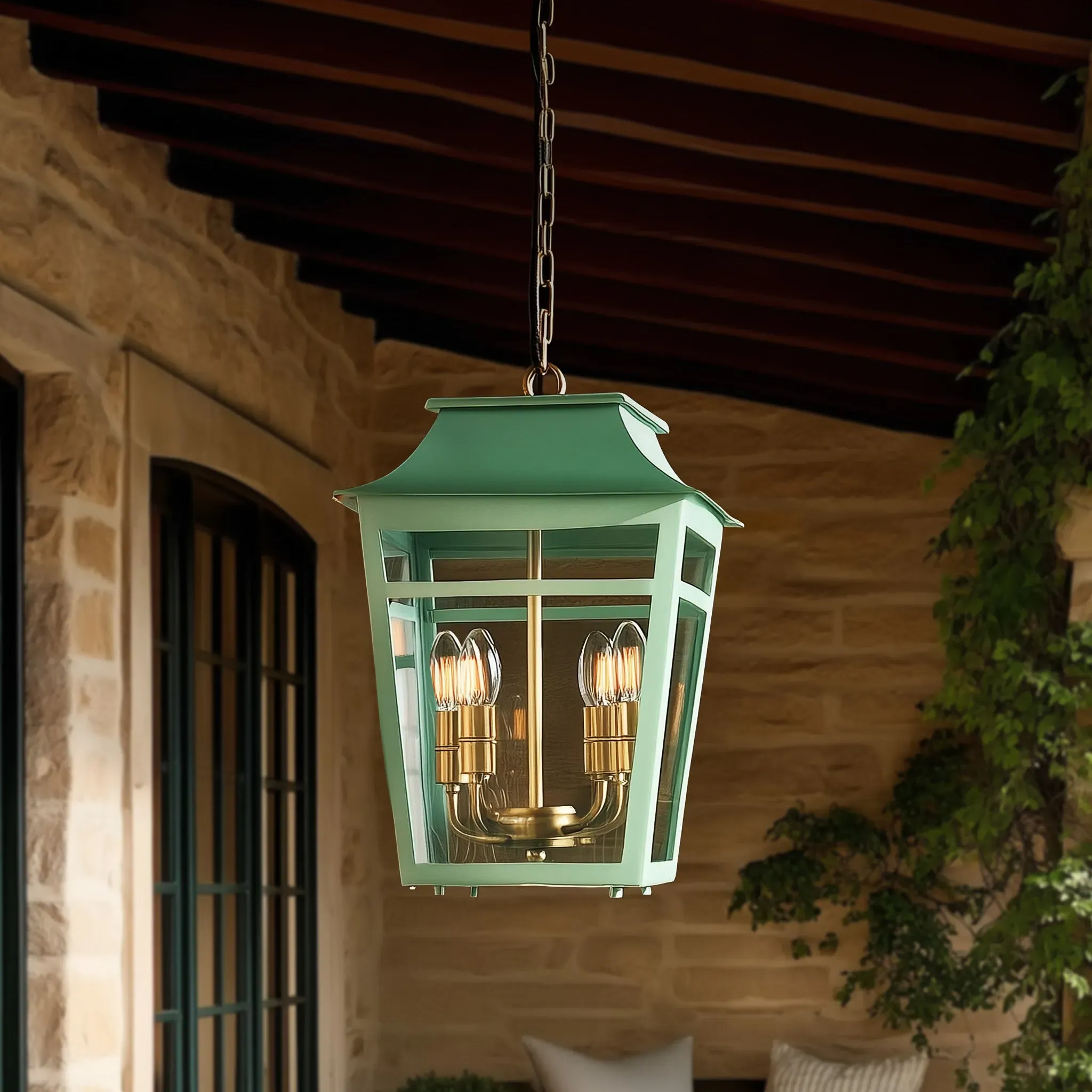 Majorelle IP44 Pendant Light - Green, Brass product