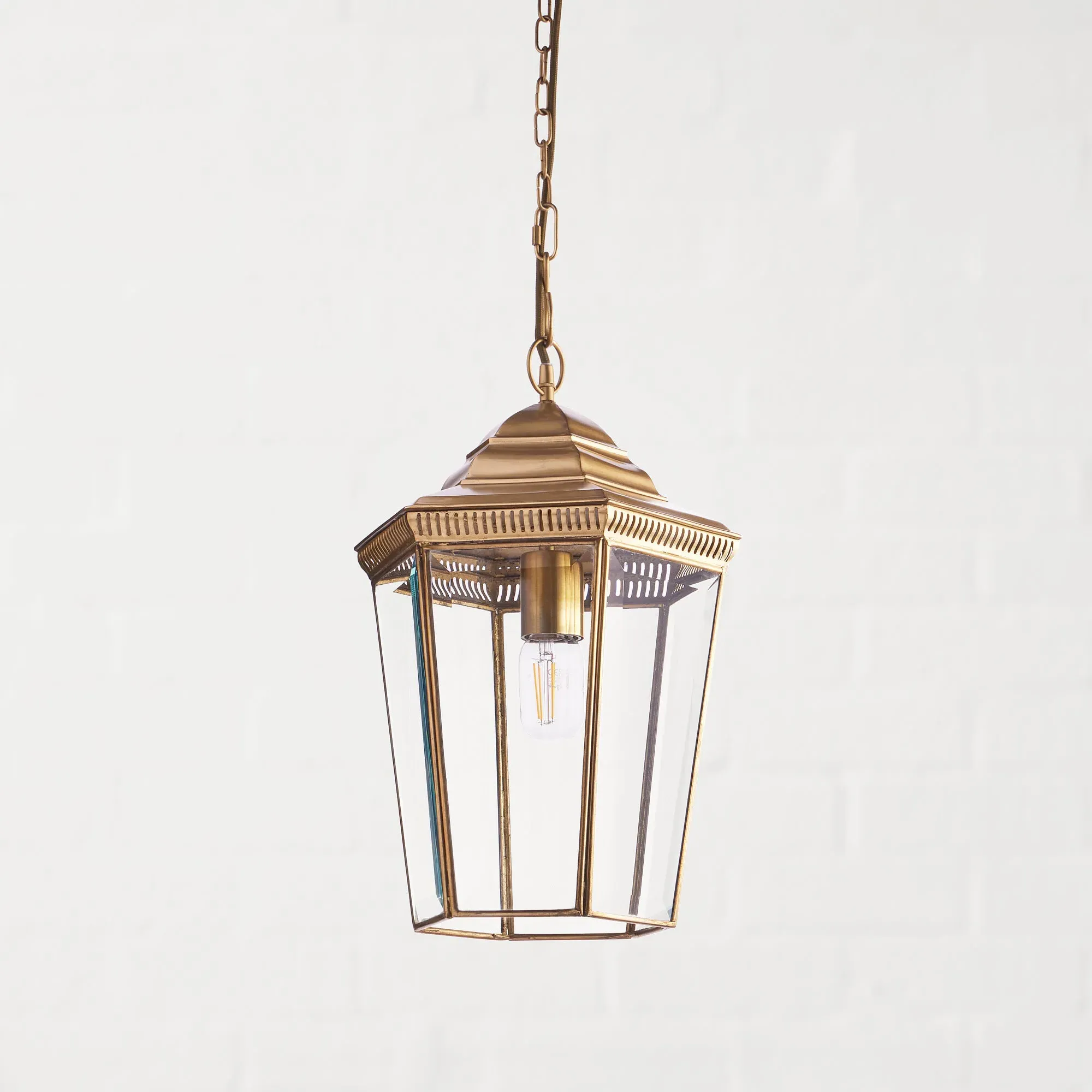 Markham Lantern Pendant - Antique Brass, Glass product