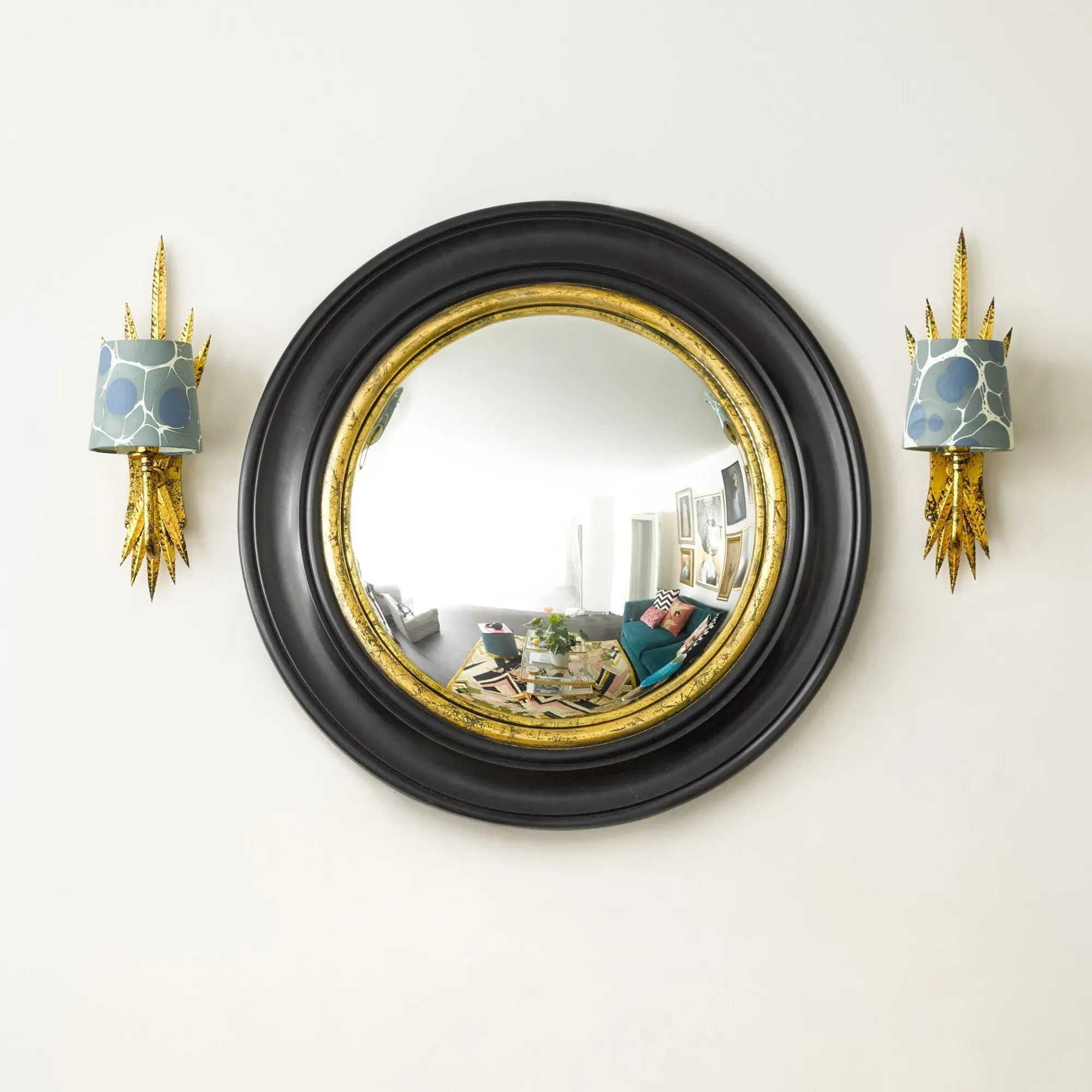 Marlon Round Convex Mirror - Black, Gold product