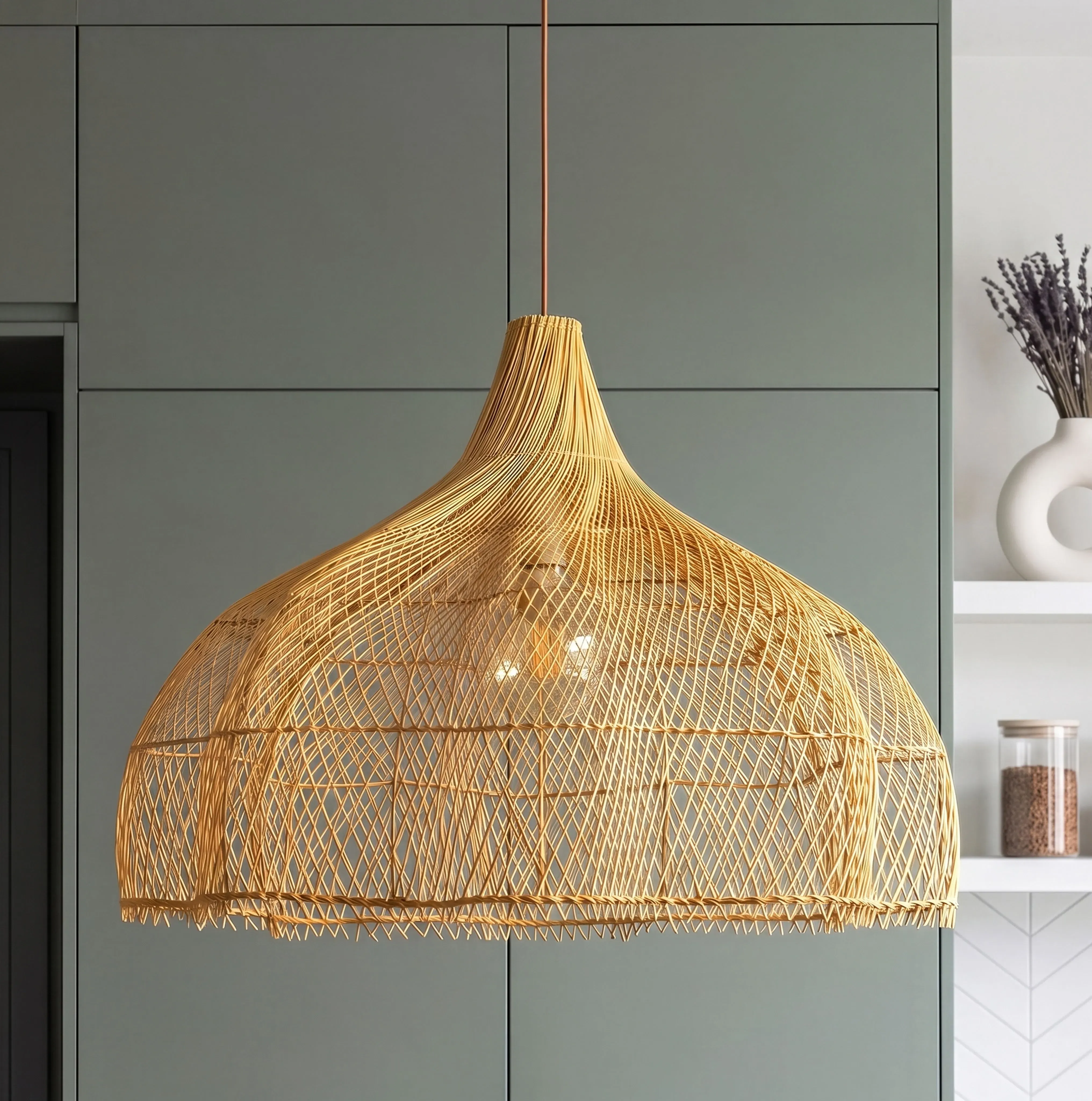 Nestling Pendant Light - Neutral, Rattan by Pooky