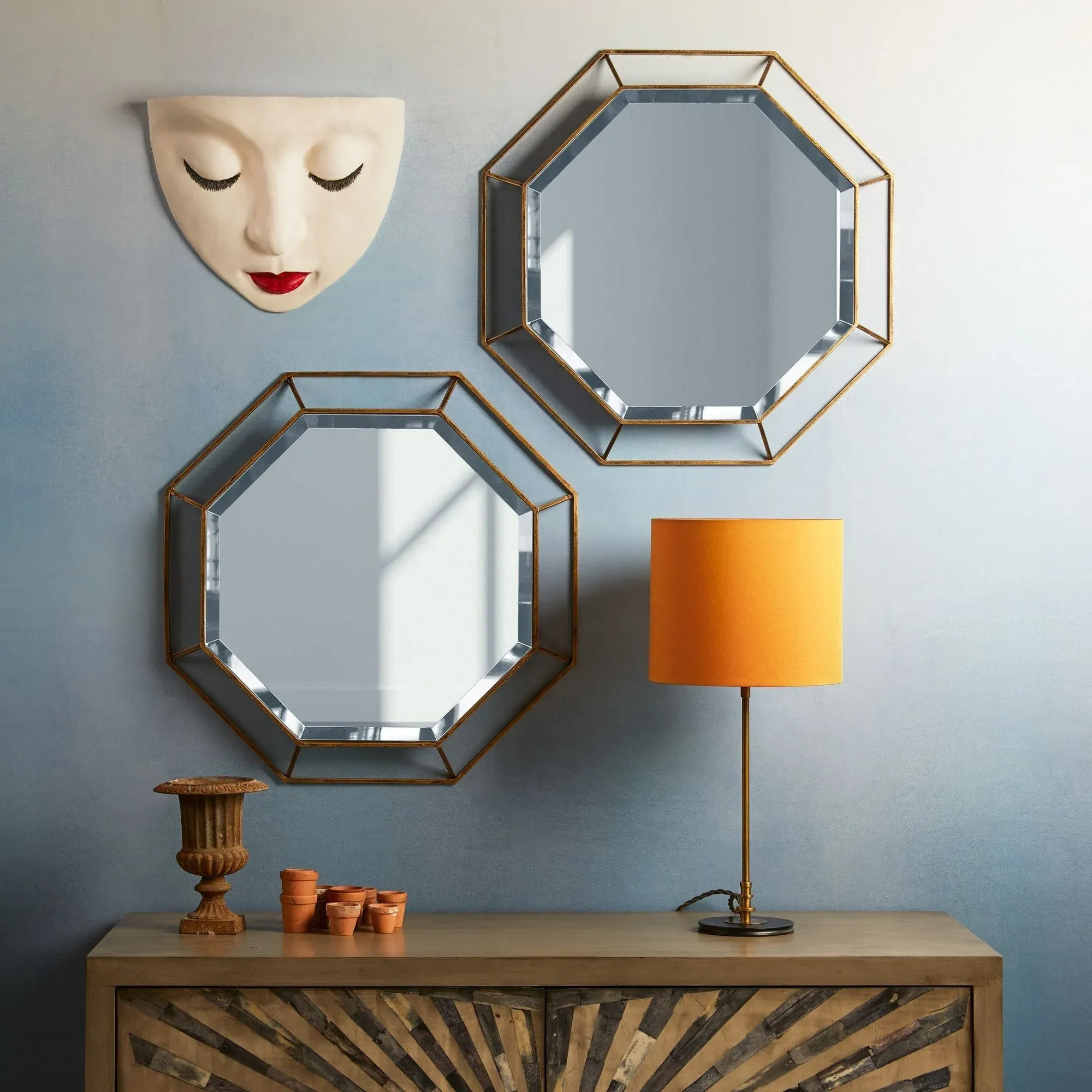 Octagon Wall Mirror - Distressed Gold, Metal product