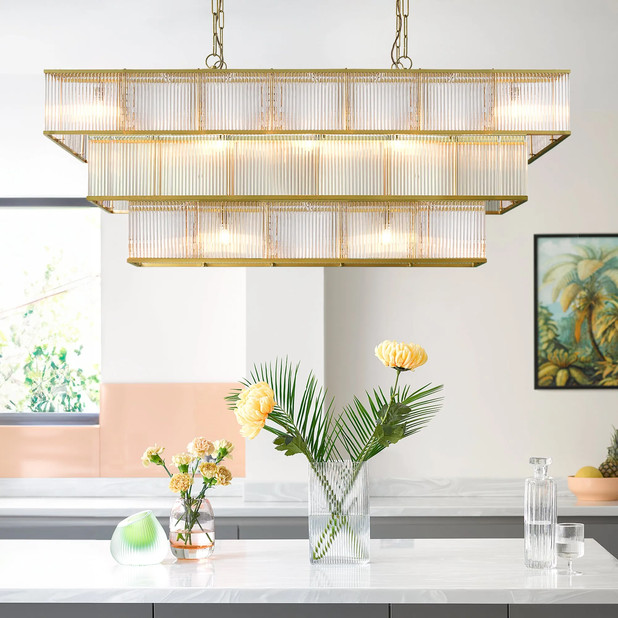 Odin Large Chandelier - Antique Brass, Glass product