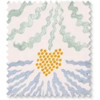Palmette Linen in Beryl by Ellen Merchant Swatch - Blue, Linen by Pooky, alternate view