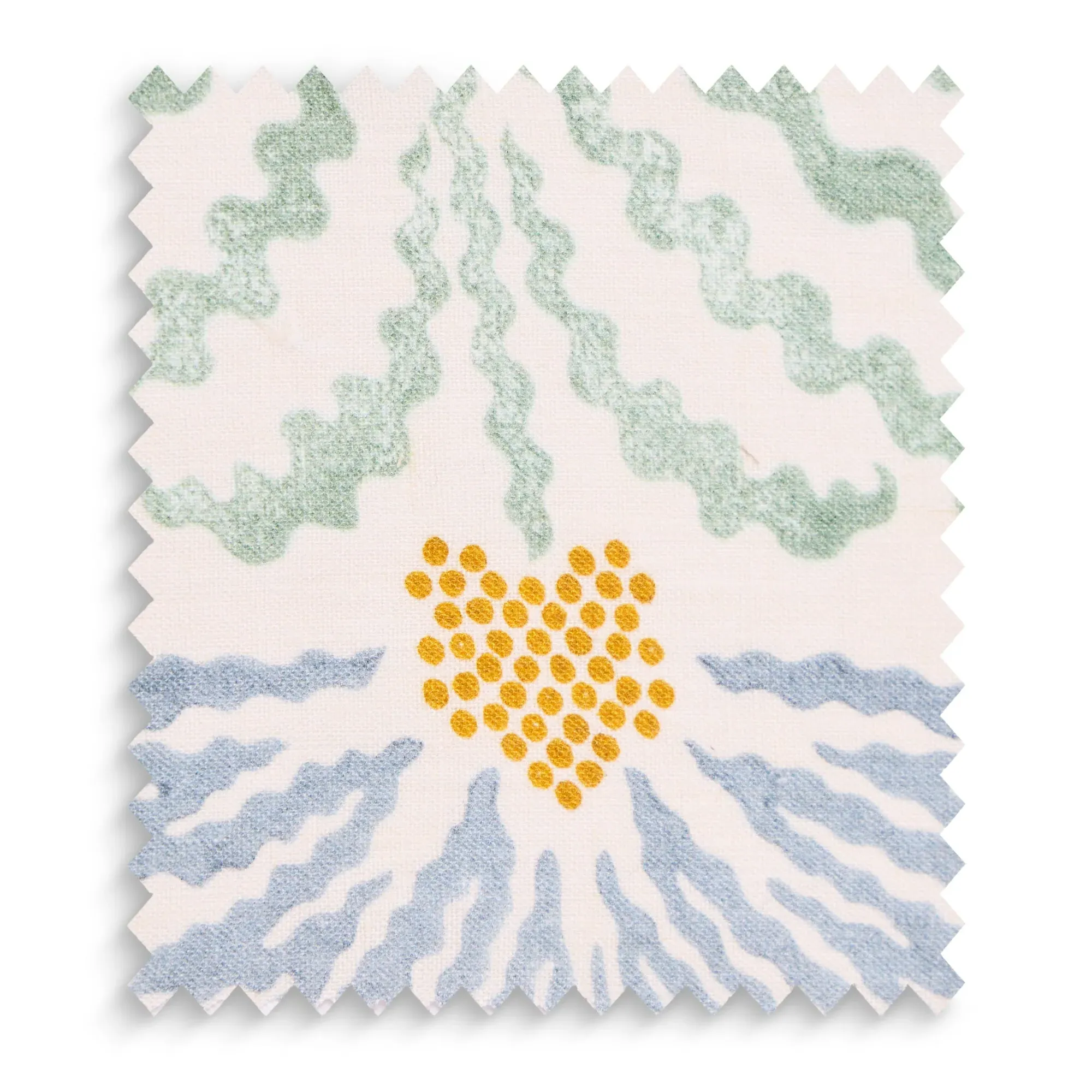 Palmette Linen in Beryl by Ellen Merchant Swatch - Blue, Linen by Pooky