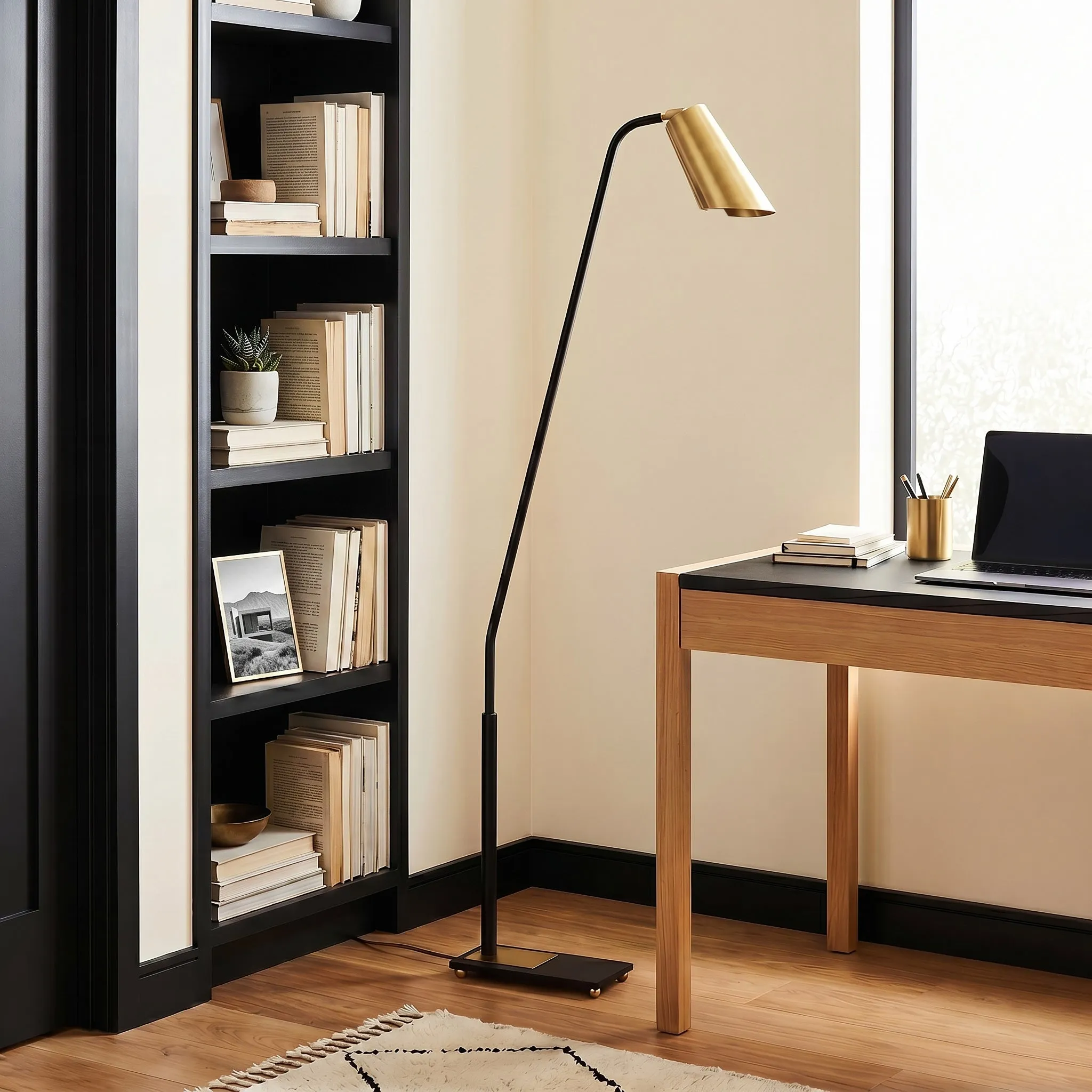 Peck Floor Lamp with Angled Neck - Black, Brass product