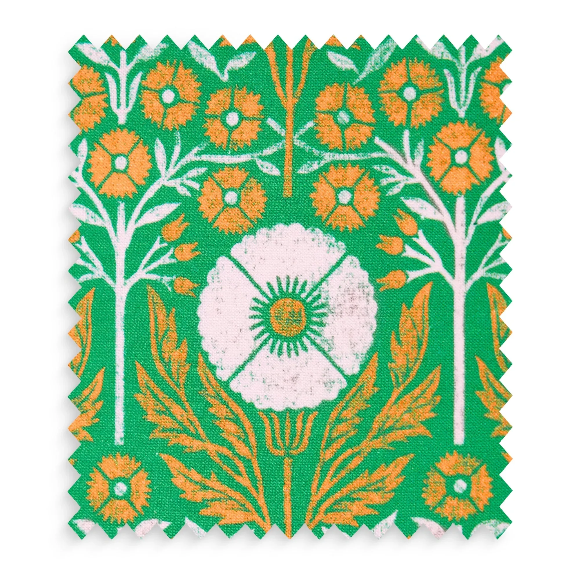 Poppies by Ellen Merchant Fabric Swatch - Green, Cotton by Pooky