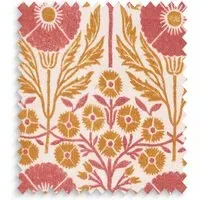 Poppies Linen in Papavero by Ellen Merchant Swatch - Orange, Linen by Pooky, image 2