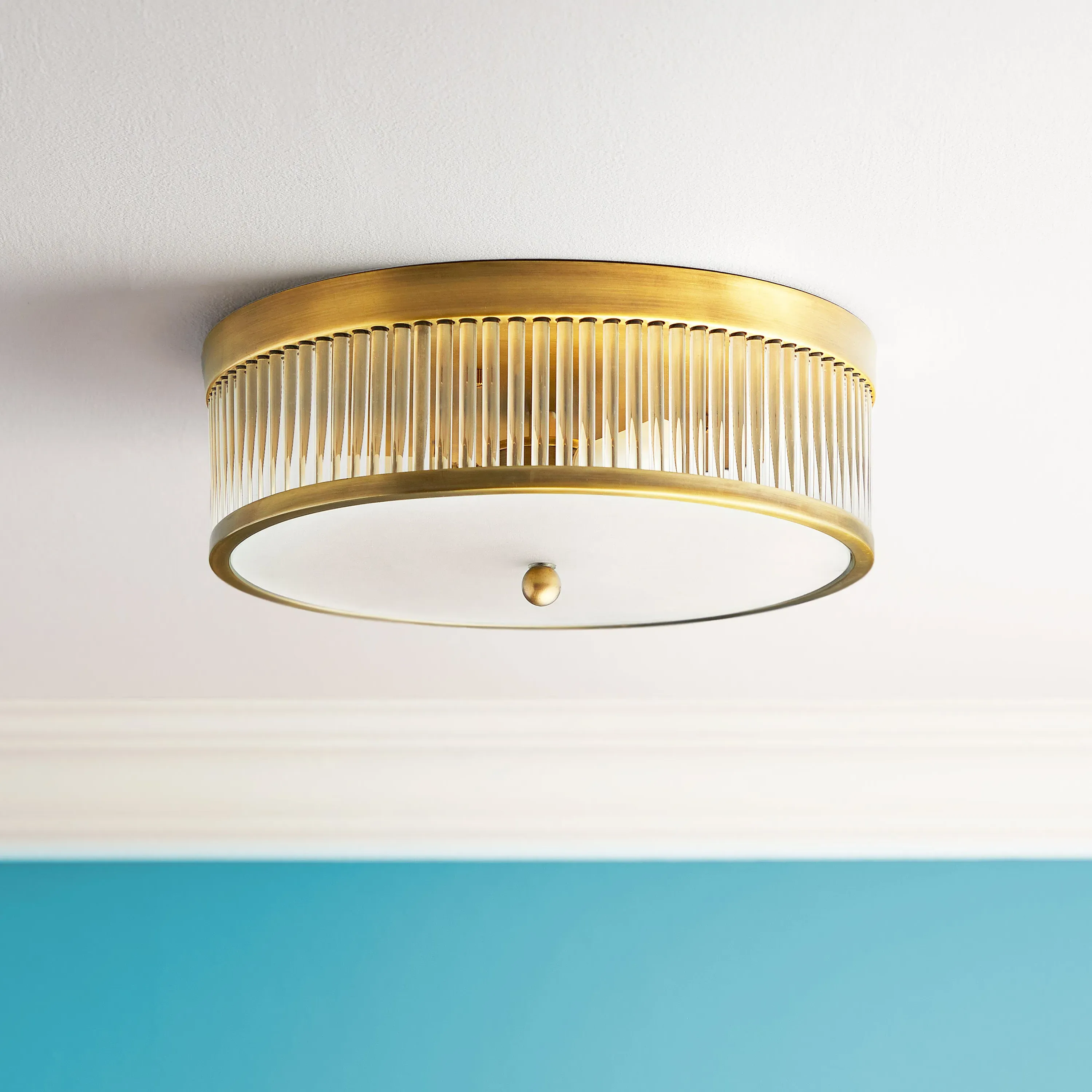 Roddy Round Flush Ceiling Light IP44 - Antique Brass, Clear Glass product