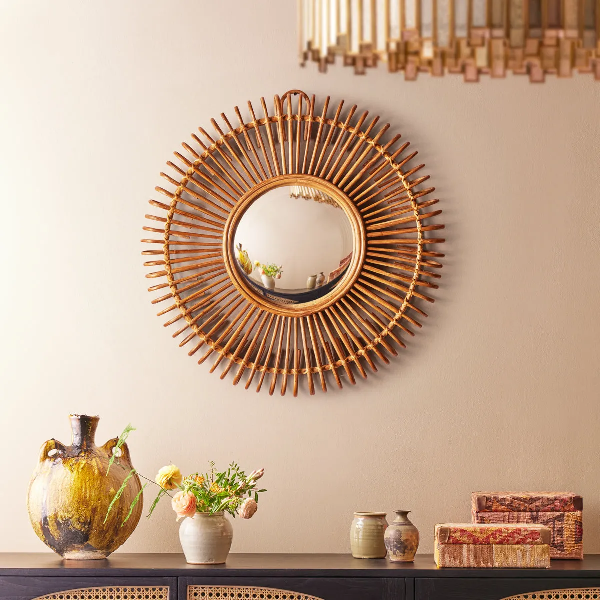 Spirali Convex Wall Mirror - Natural, Rattan product