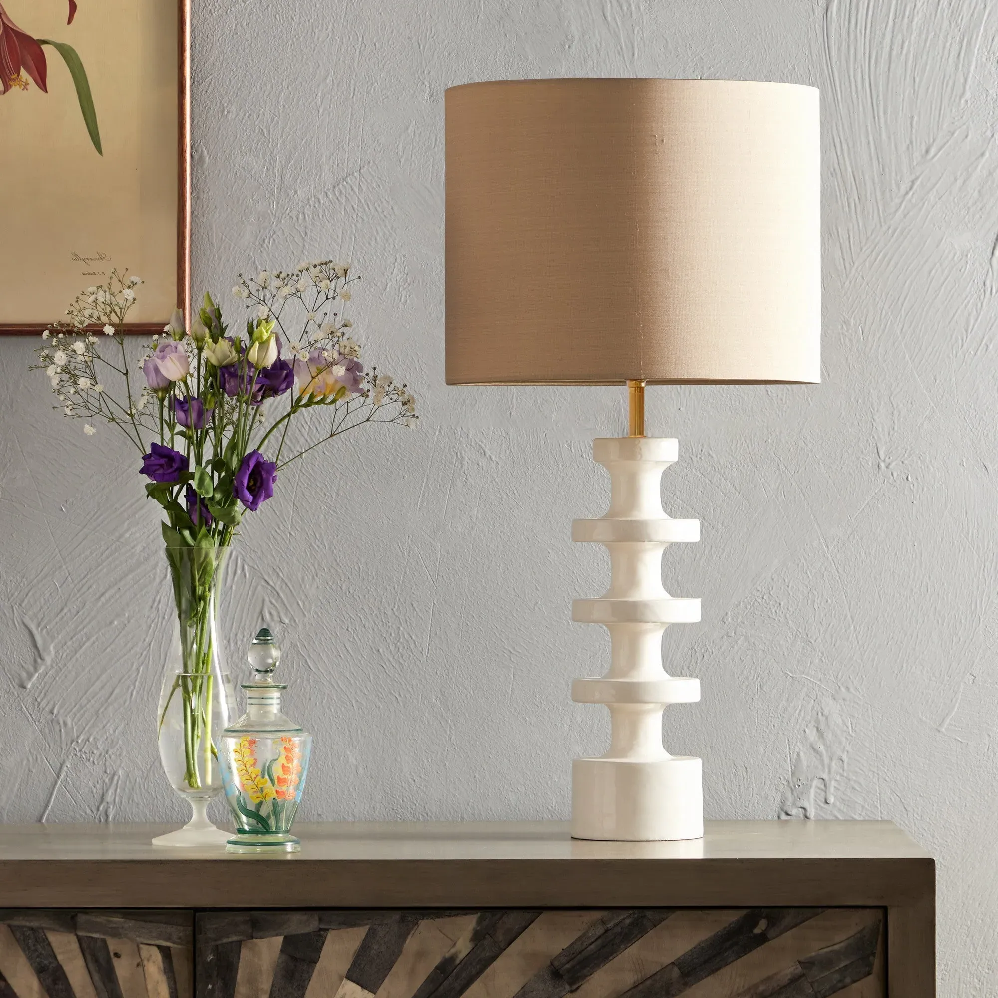 Spool Table Lamp - Off-White, Lacquered Wood product