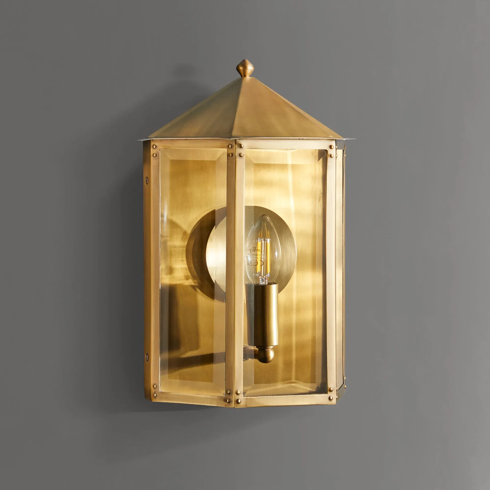 St Ives IP44 Exterior Wall Light with Brass Reflector - Antique Brass product