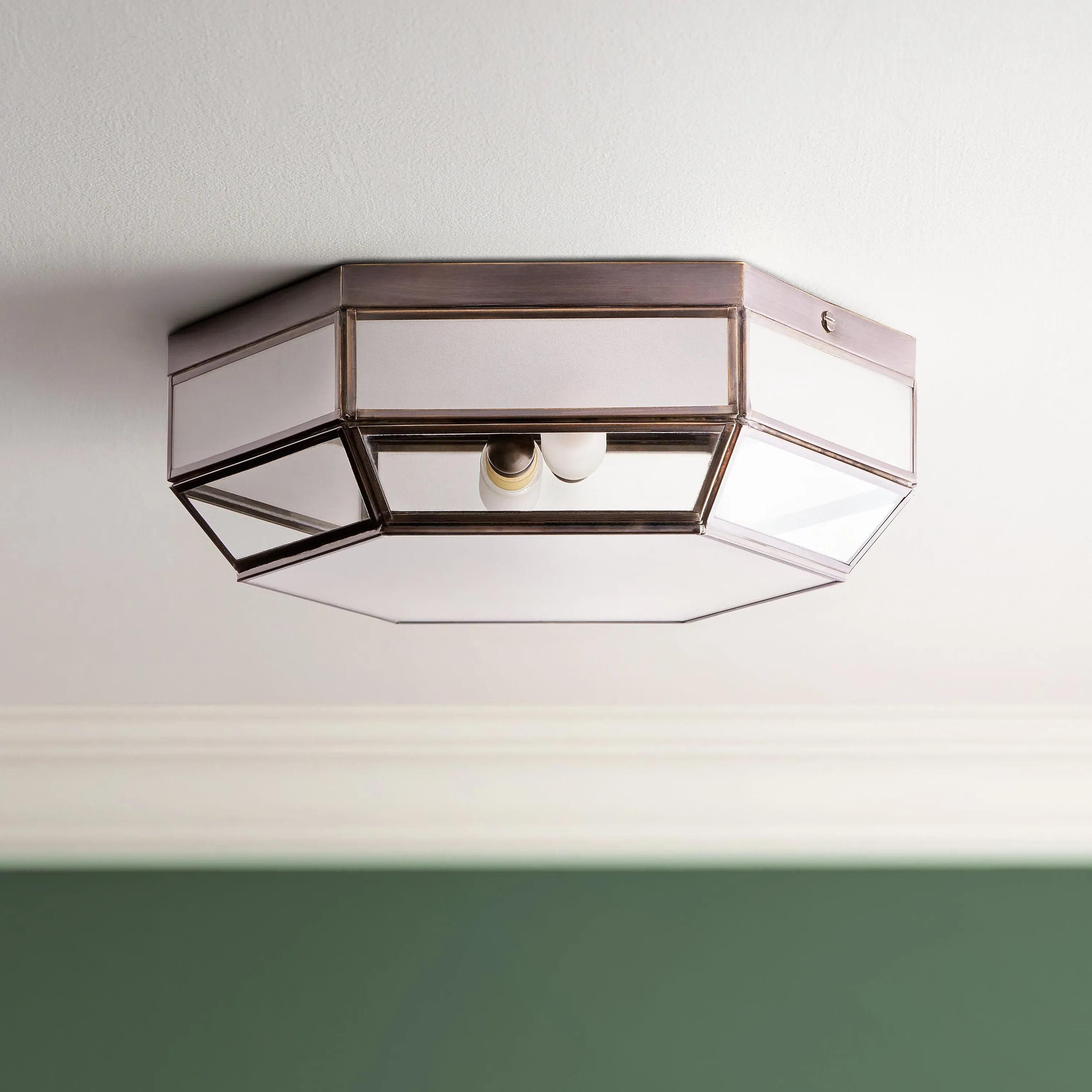 Vendome IP44 Flush Ceiling Light - Antique Bronze, Frosted Glass product