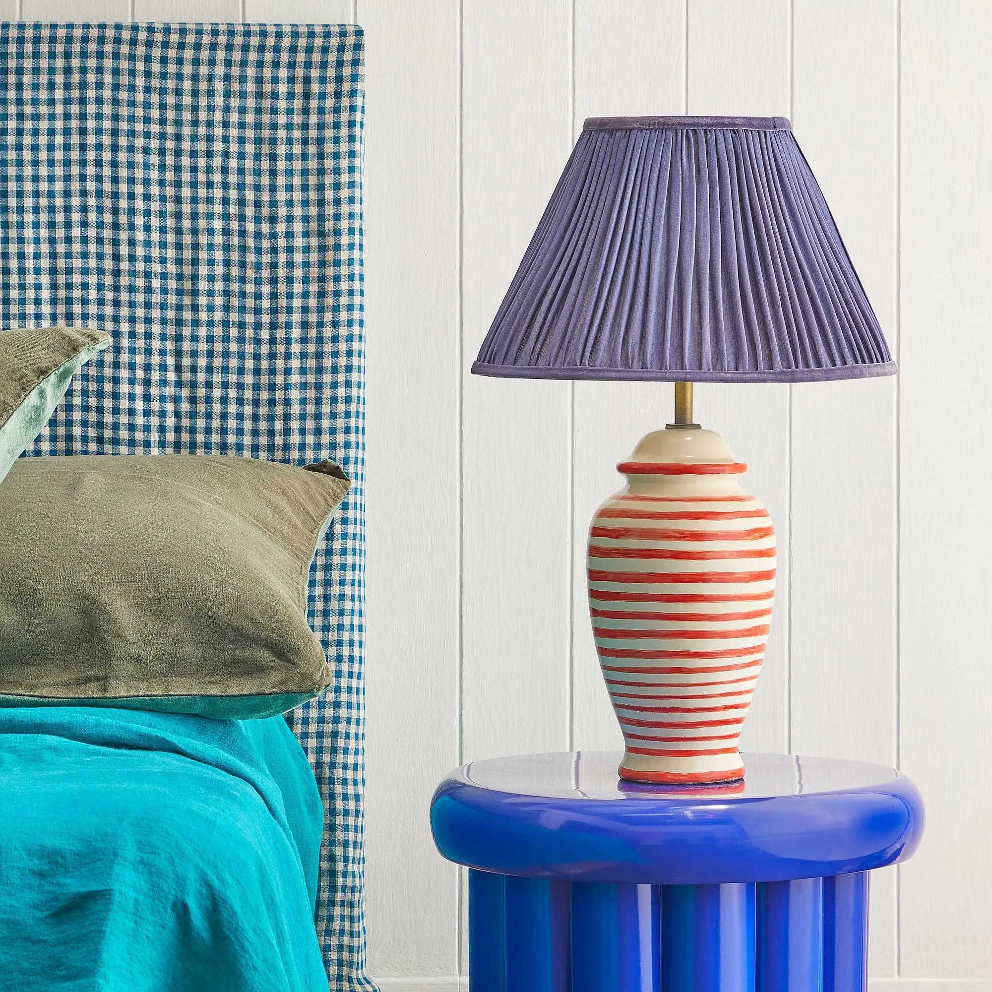 Waldo Ginger Jar Bedside Lamp with Stripes - Off-White, Red product