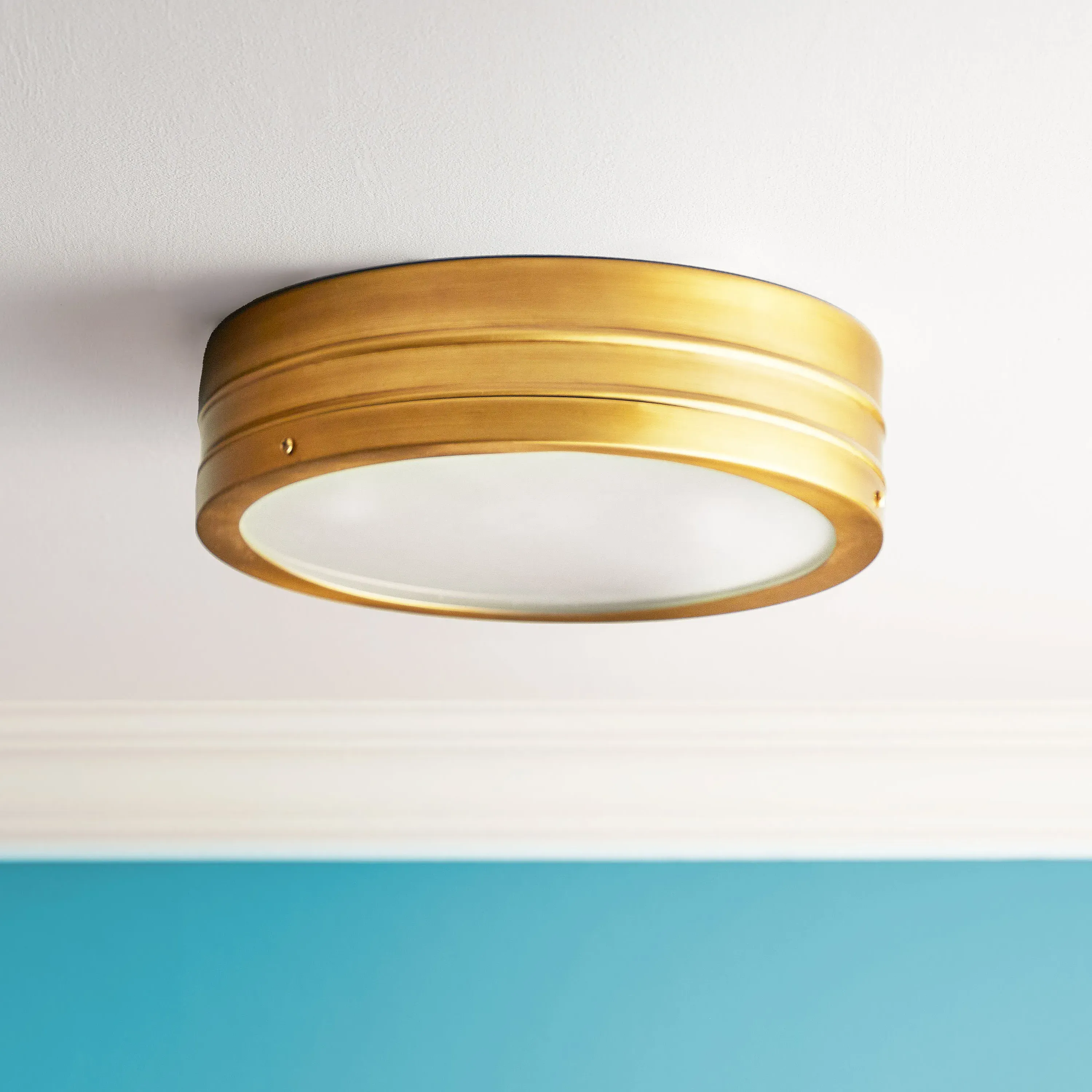 Wisteria IP44 Flush Ceiling Light - Antique Brass, Frosted Glass product