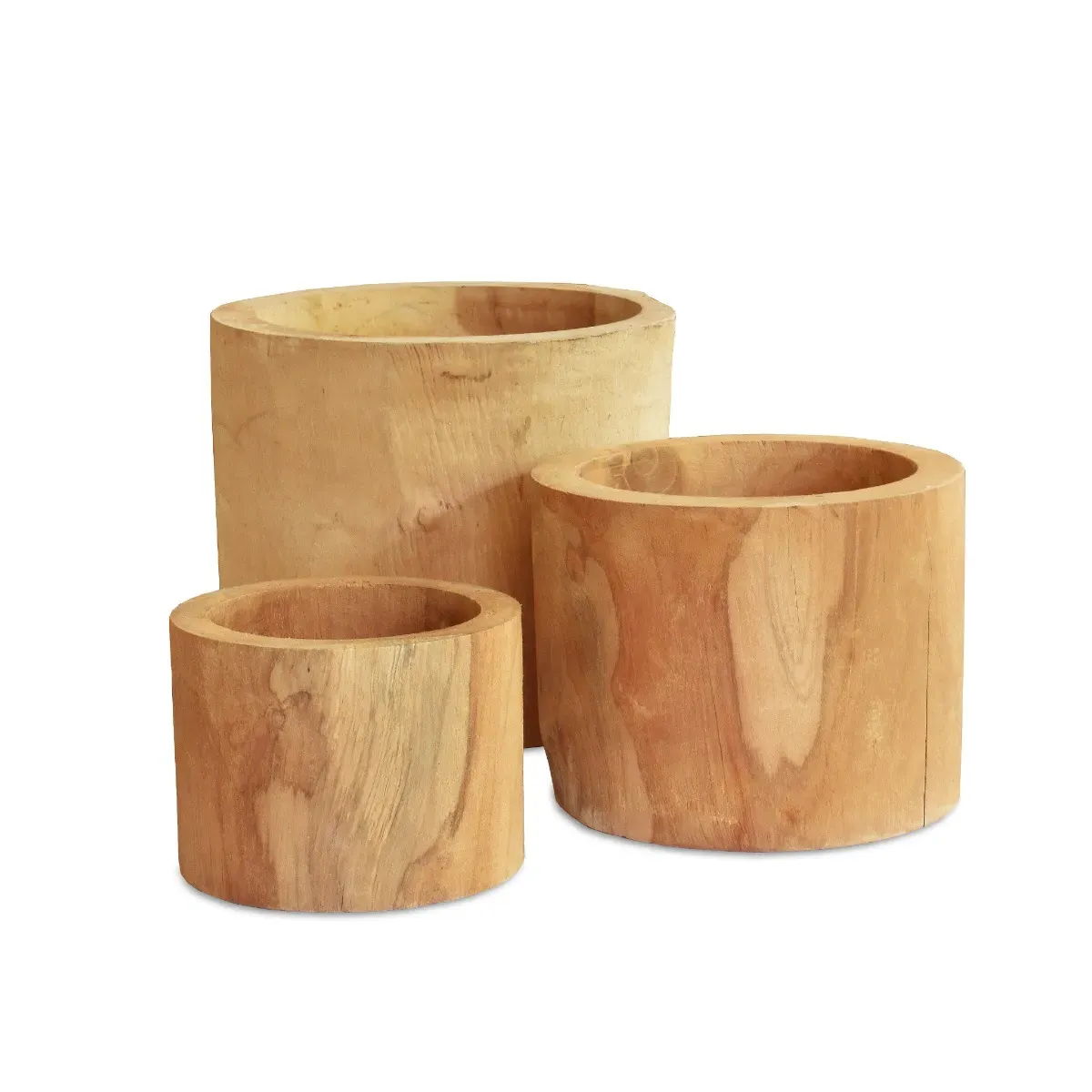 3-Piece Plant Pot Set - Natural, Teak Wood image