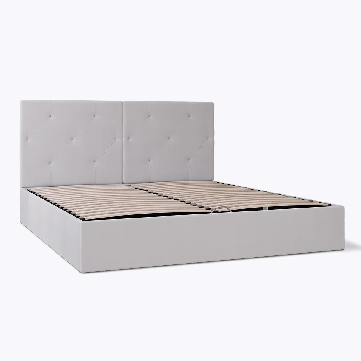 King Size Storage Ottoman Bed with Tufted Headboard - Light Grey