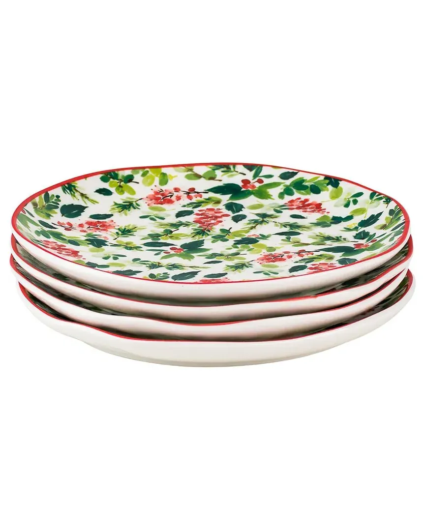 Bella Set of 4 Appetizer Plates, Holly - Green, Ceramic image
