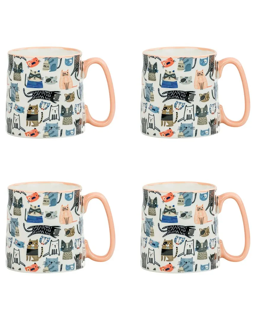 Bella Set of 4 Mugs - Coral Cat, Ceramic image