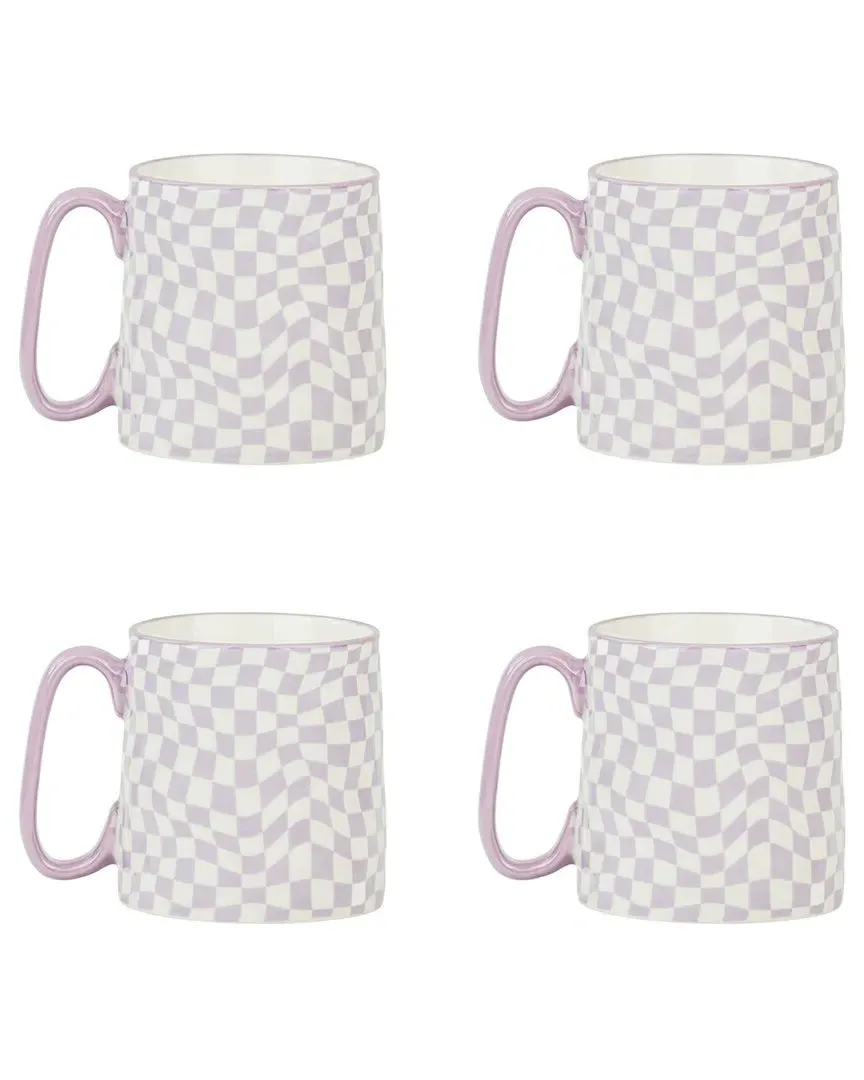 Bella Set of 4 Mugs - Purple Checks, Ceramic