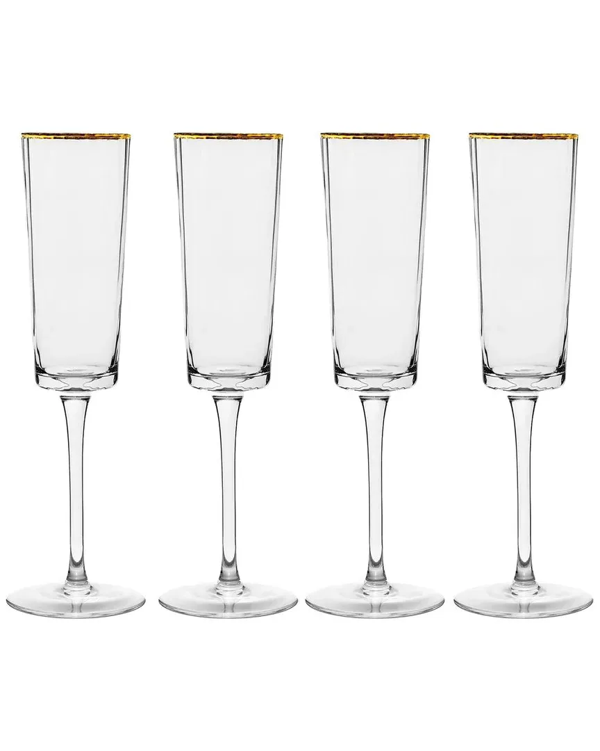 Grace Gold Rim Flute Glasses Set of 4 - Clear, Glass image