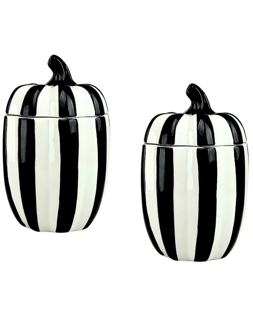 Set of 2 Large Pumpkin Gourd Canisters - Black/White, Ceramic image