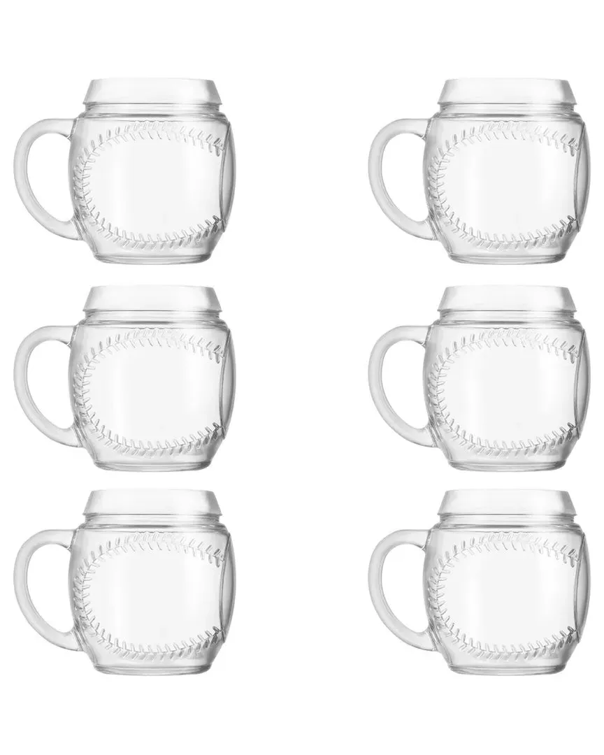 Set of 6 Baseball Sports Glassware - Clear Glass