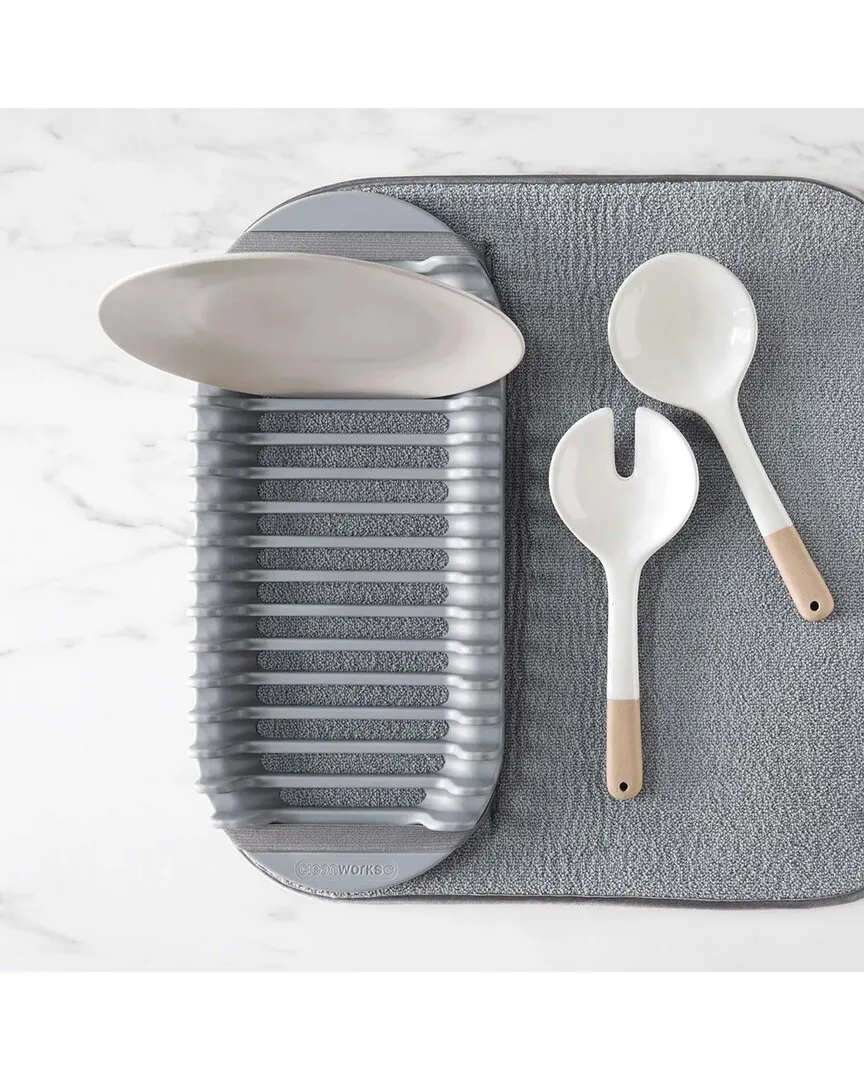 Drying Mat with Plate Holder - Grey, Terry Cloth image