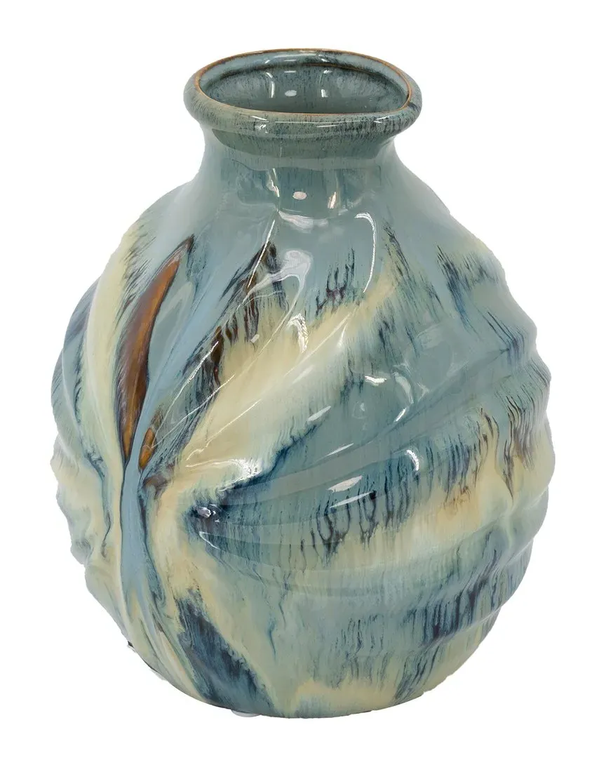 11in Reactive Glazed Vase - Blue Brown, Ceramic