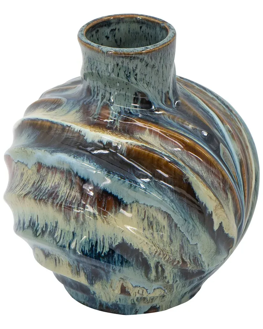 11in Reactive Glazed Vase - Blue Brown, Ceramic image