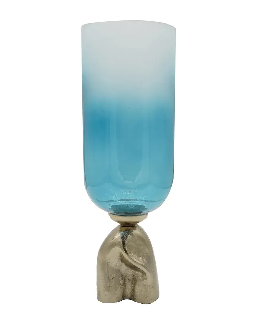 17in Glass Vase on Stand - Blue, Glass image
