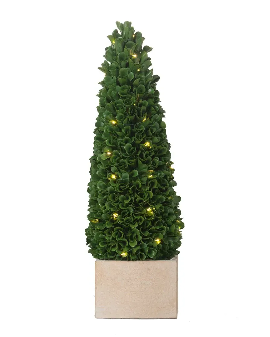 A&B Home Faux Boxwood Potted Topiary Tree with Lights - Green image