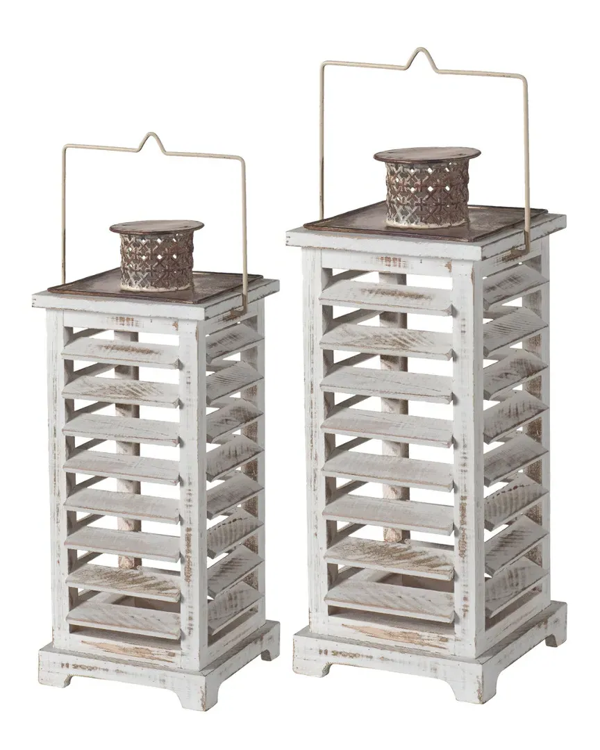 Hesper Set of 2 Hanging Garden Lanterns - White Wash image